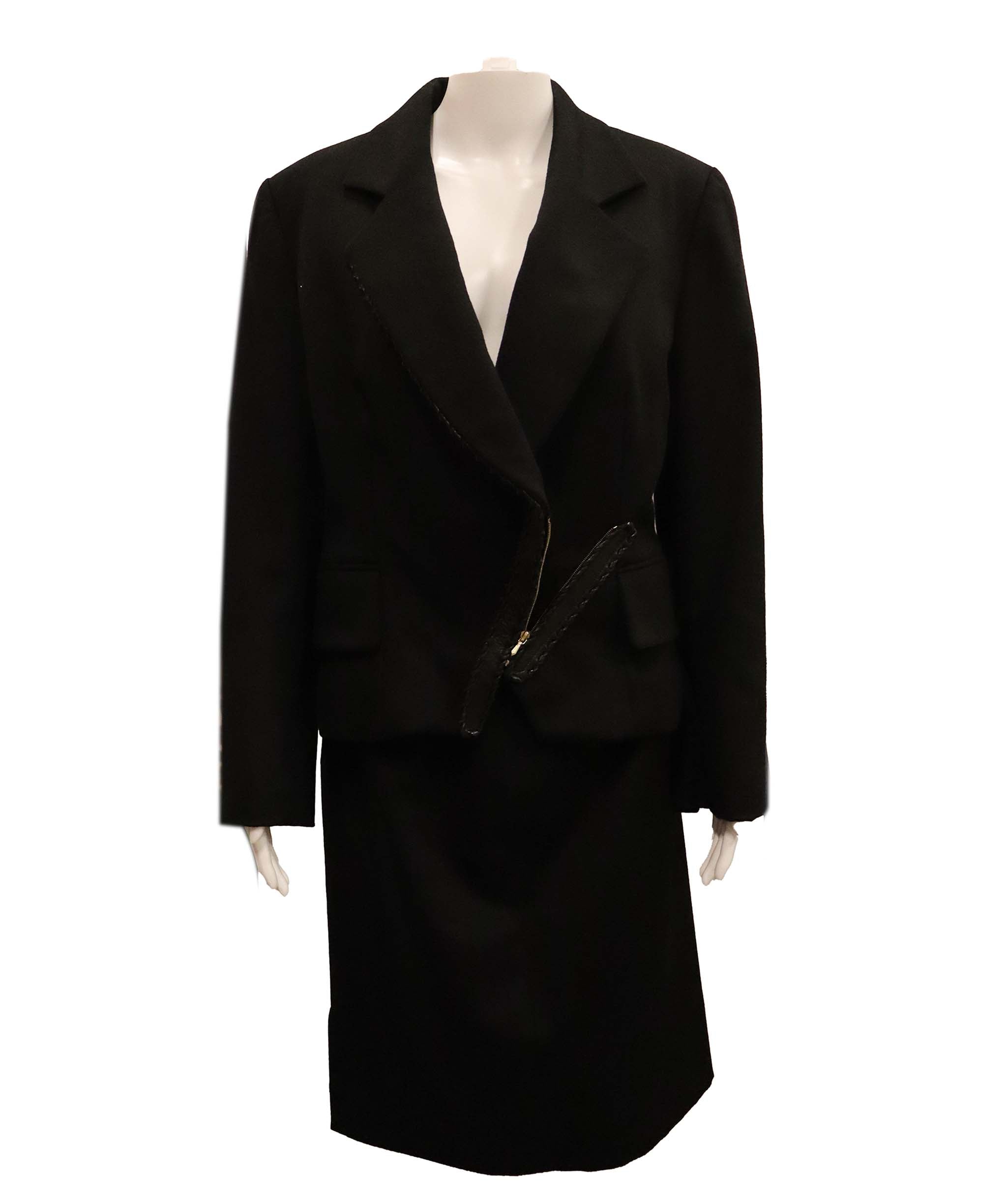 Christian Dior Christian Dior black wool suit leather closure AGC2607