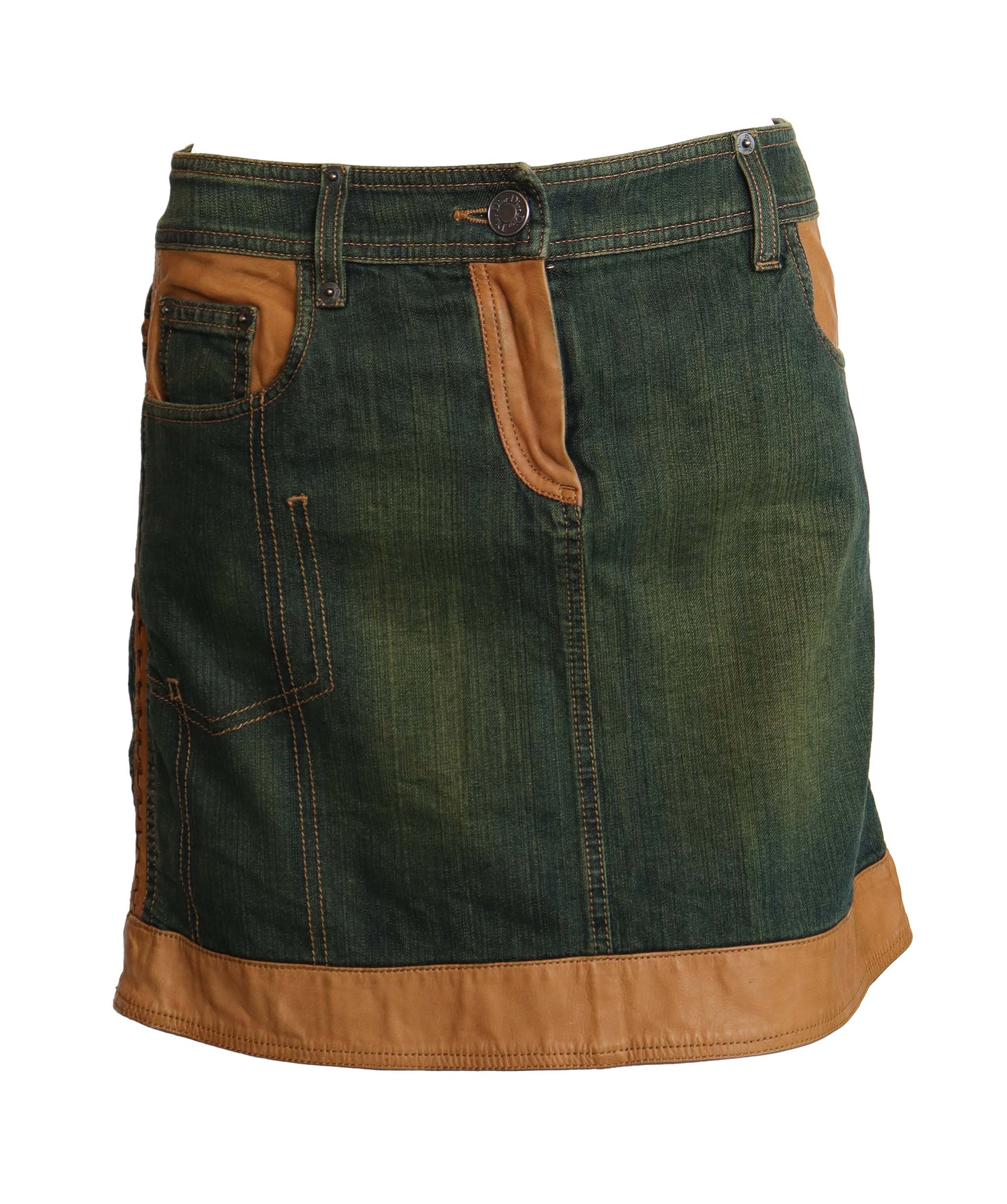 Christian Dior CHRISTIAN DIOR Denim Skirt with camel leather details AGC2253