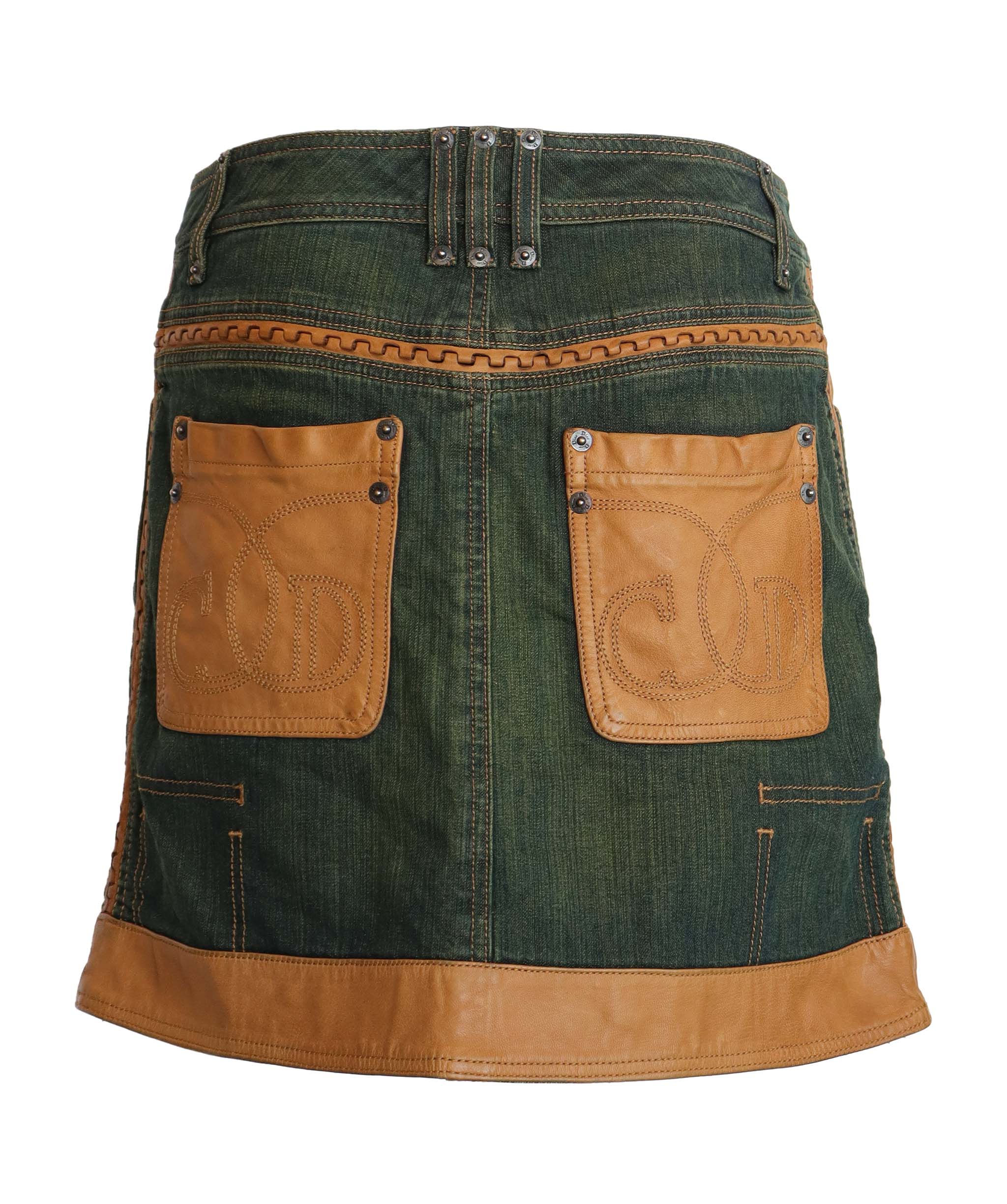 Christian Dior CHRISTIAN DIOR Denim Skirt with camel leather details AGC2253