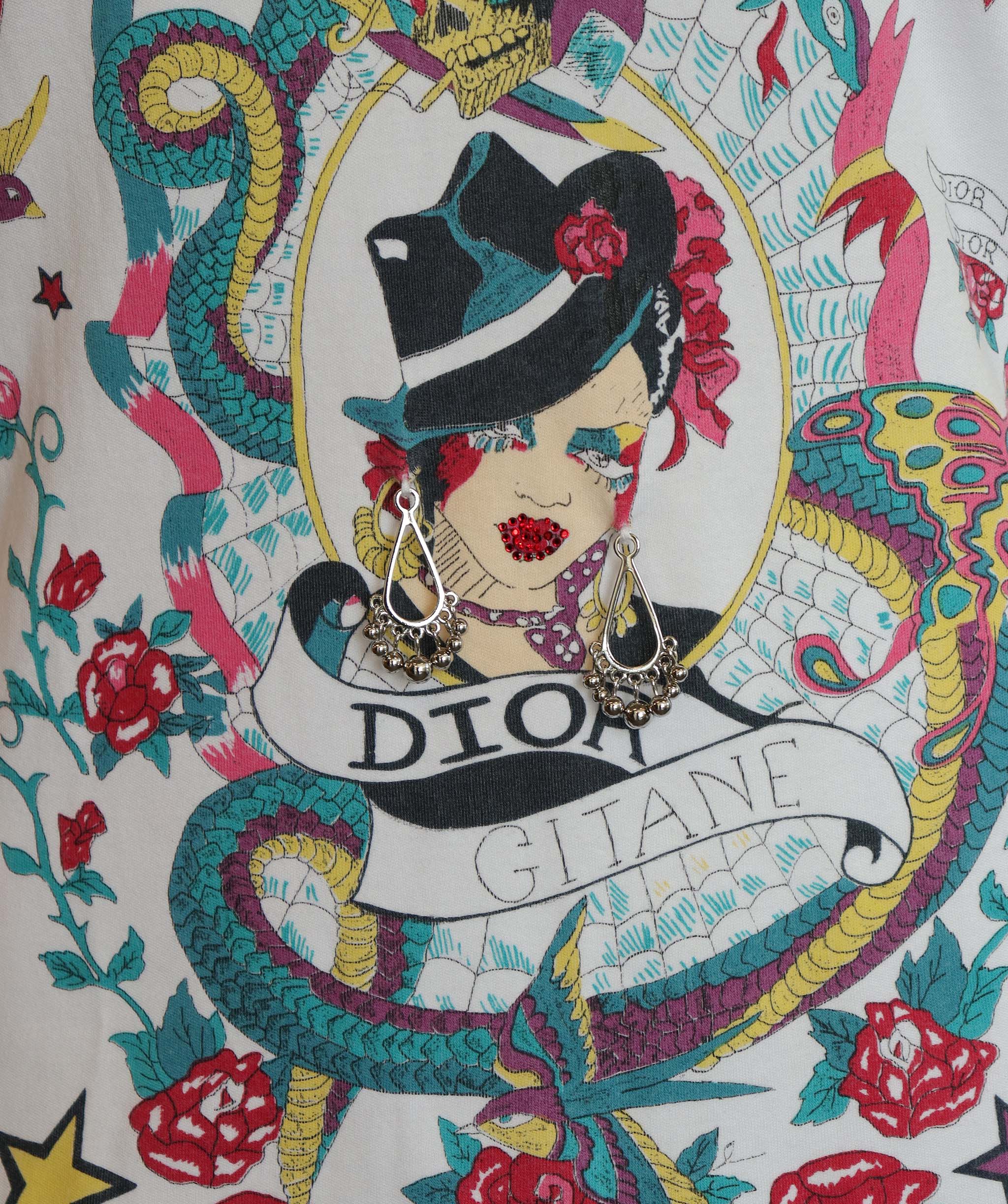 Christian Dior Dior Multicolor Gipsy Gitane Tatoo Logo T shirt White DXBS4278