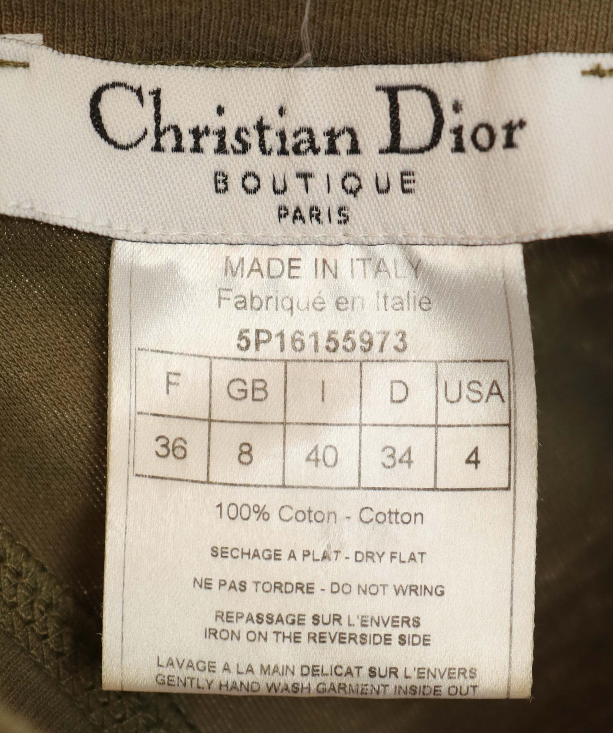 Christian Dior Dior Rhinestone Peace Tank Top Khaki DXBS4282
