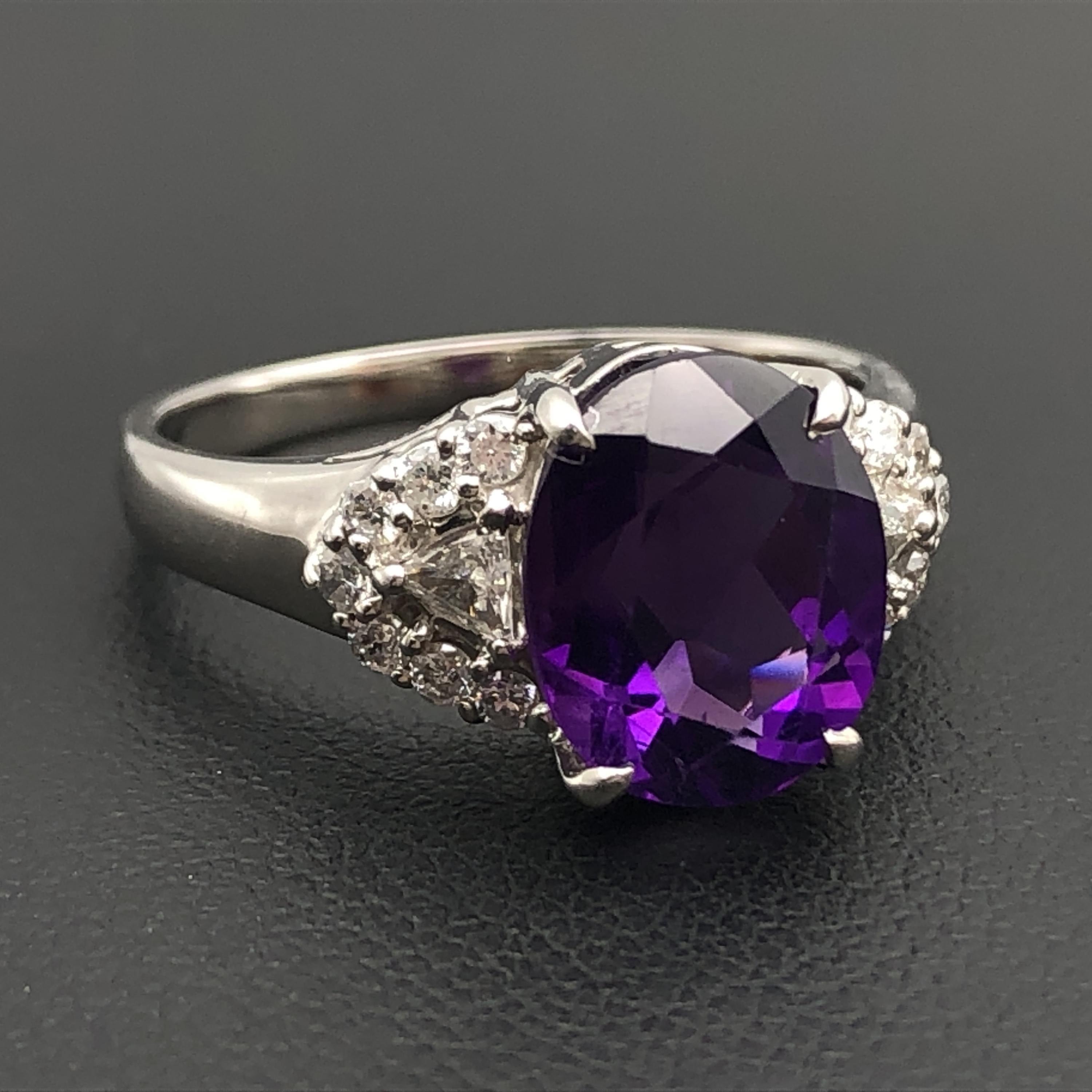 Custom Jewelry Custom Jewelry 1P Amethyst & Diamond Ring, A(2.23ct), D(0.33ct), PT900, 6.6g, US size 7 C355989