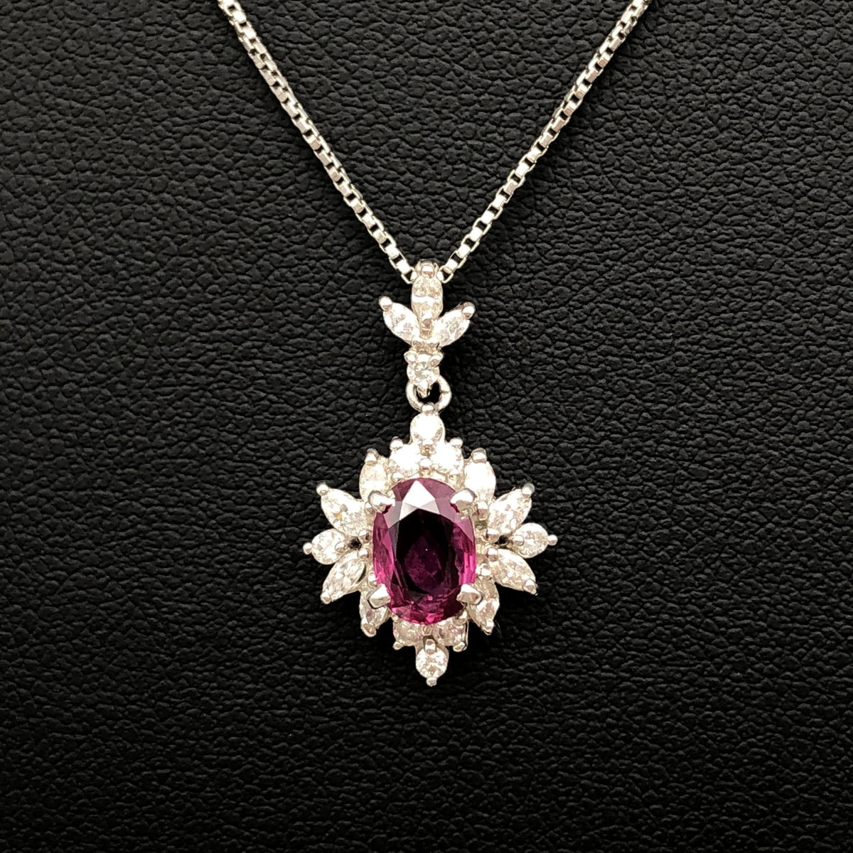 Custom Jewelry Custom Jewelry 1P Ruby & Diamond Necklace, PT900/PT850, 4.2g, 16.5inch C340075