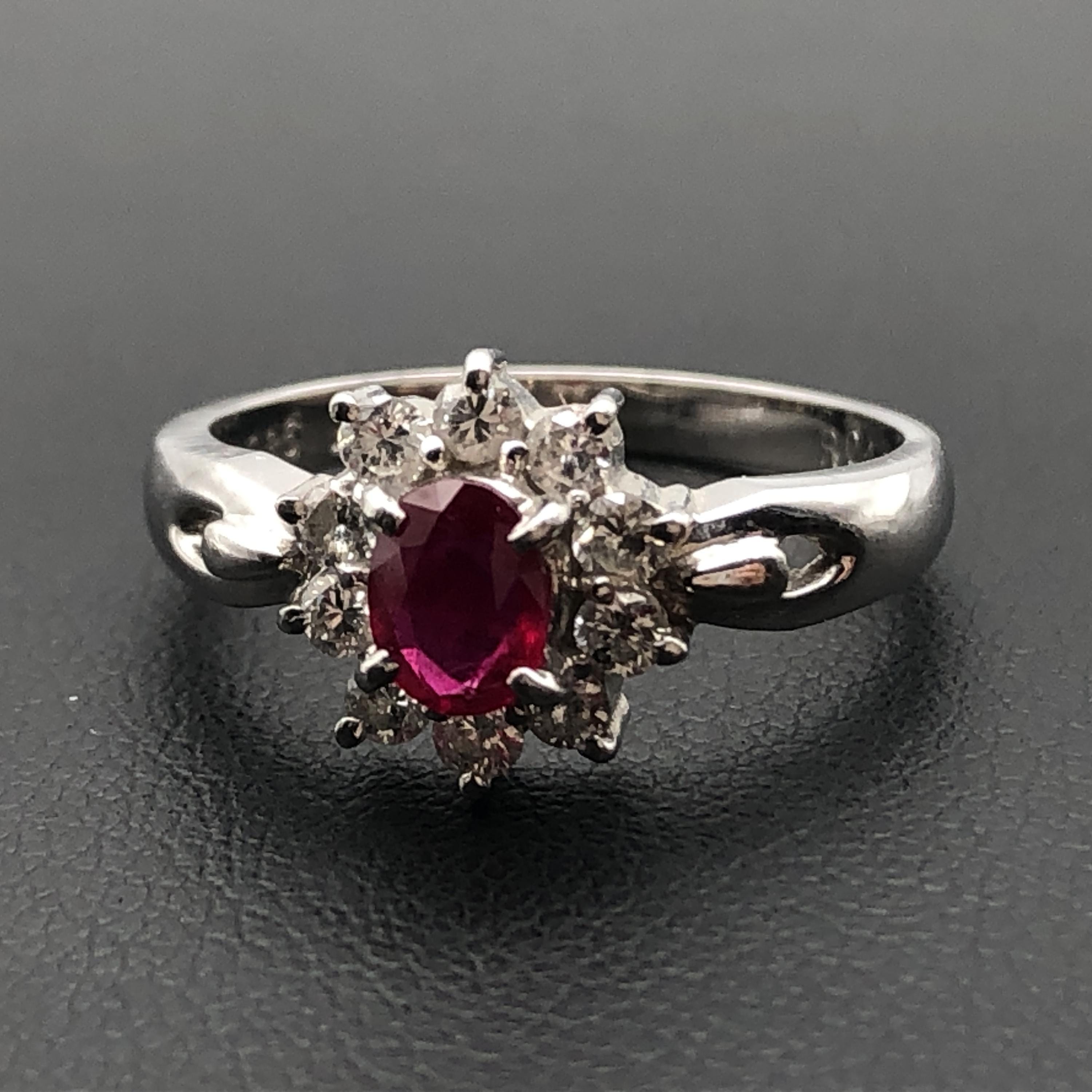 Custom Jewelry Custom Jewelry 1P Ruby & Diamond Ring, R(0.48ct), D(0.36ct), PT900, 4.3g, US Size 6 C387015