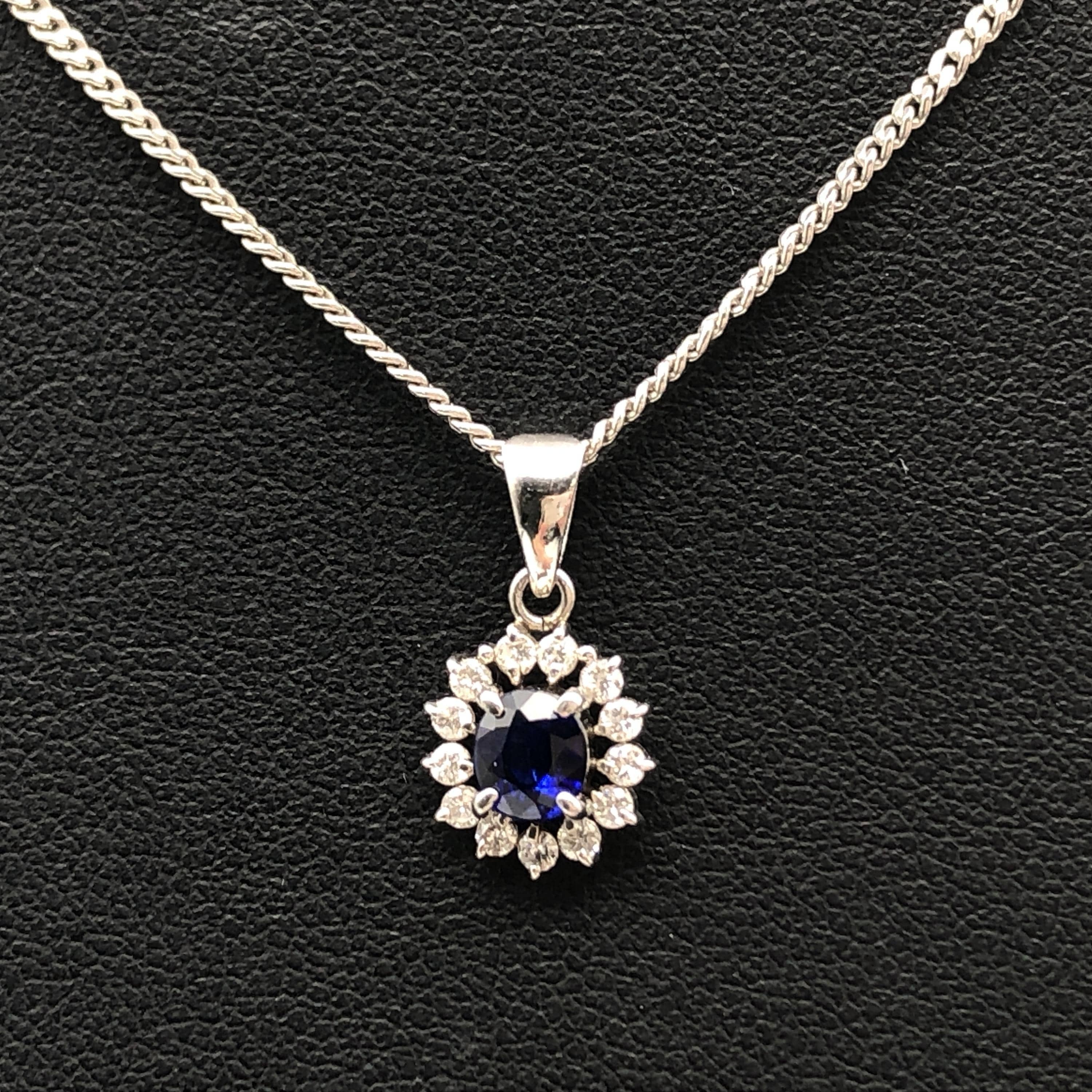 Custom Jewelry Custom Jewelry 1P Sapphire & Diamond Necklace, S(0.37ct), D(0.15ct), PT900/PT850, 5.0g, 16inch C387167