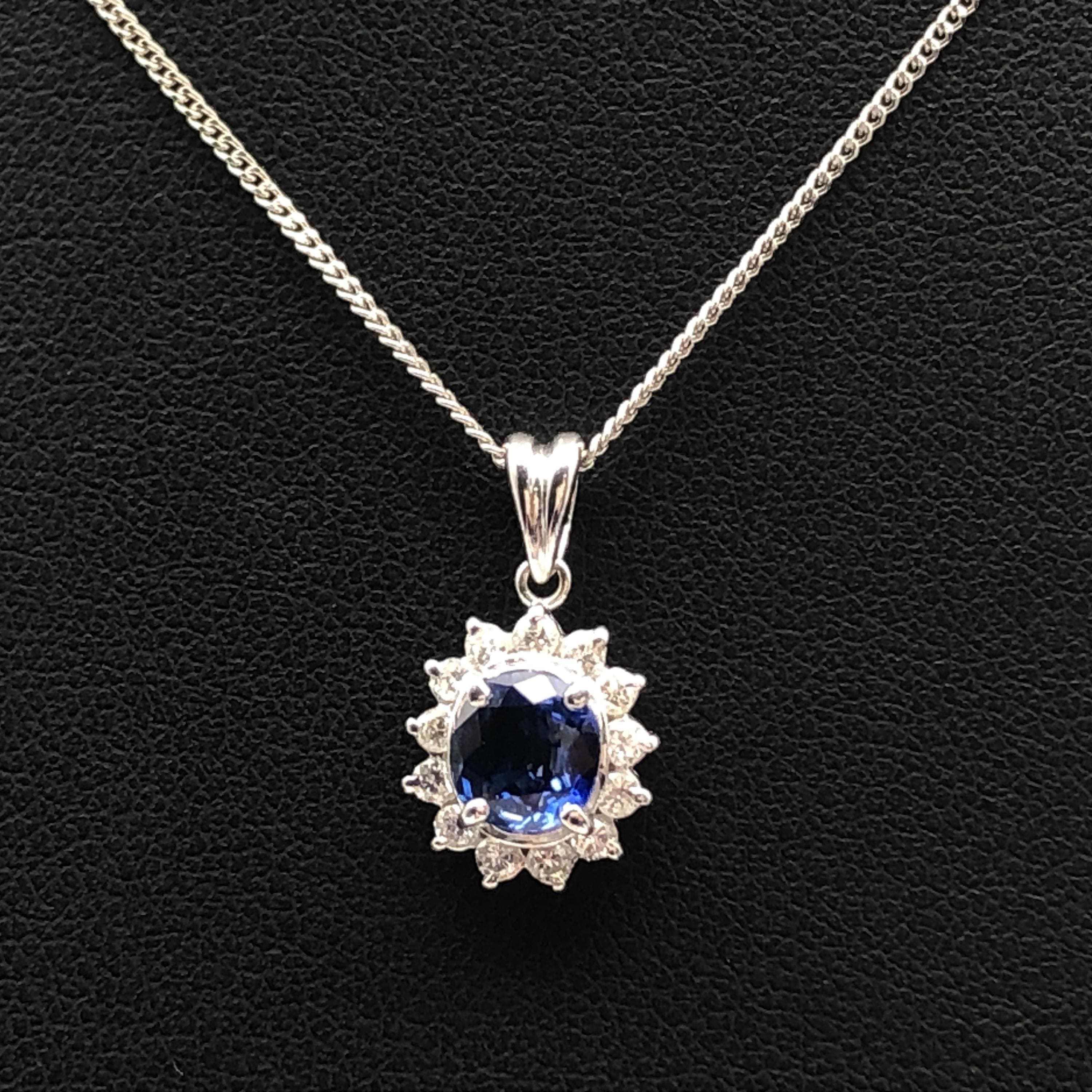 Custom Jewelry Custom Jewelry 1P Sapphire & Diamond Necklace, S(0.75ct), D(0.25ct), PT900/PT850, 5.2g, 16inch C297193