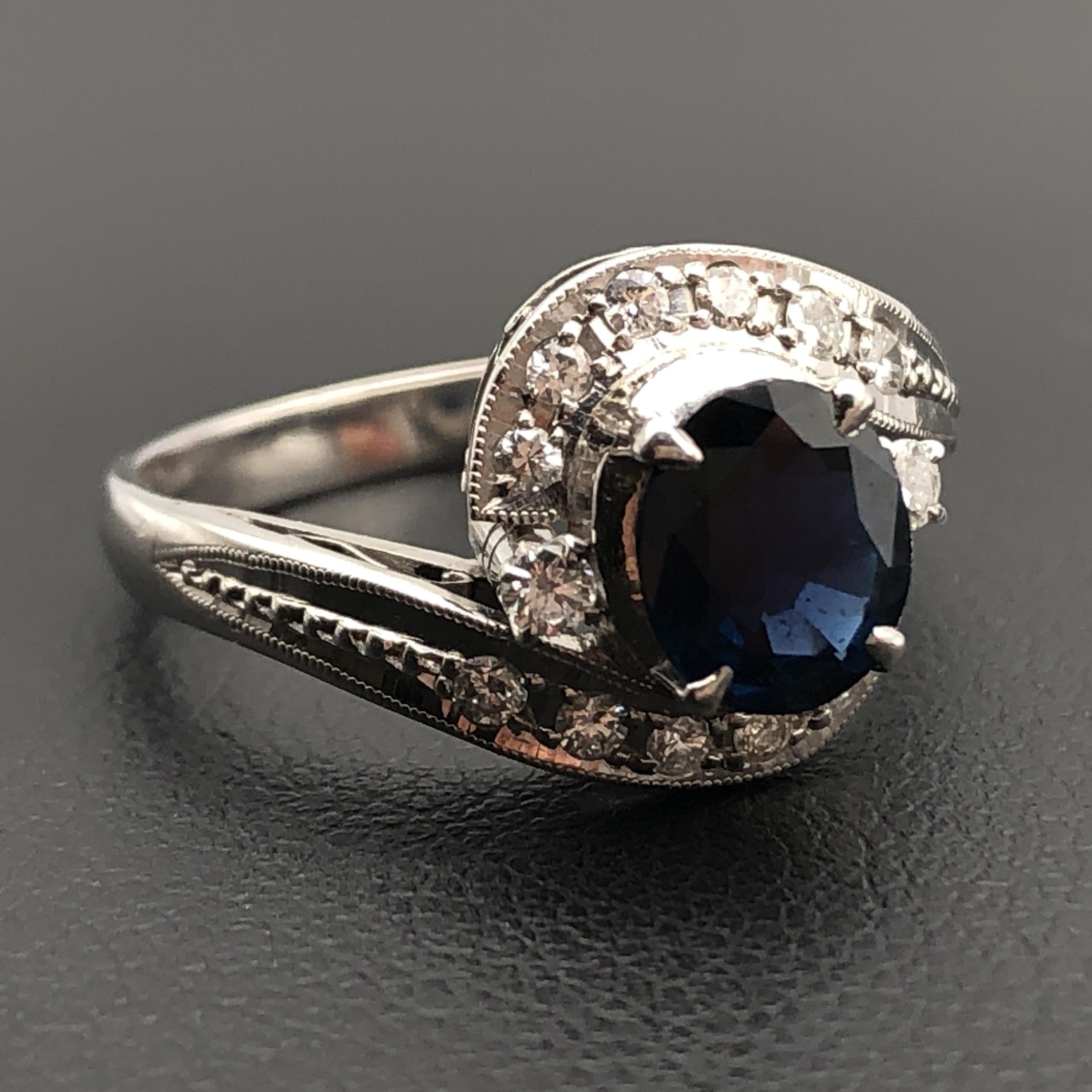 Custom Jewelry Custom Jewelry 1P Sapphire & Diamond Ring, S(0.96ct), D(0.20ct), PT850, 5.0g, US Size 6 C355509