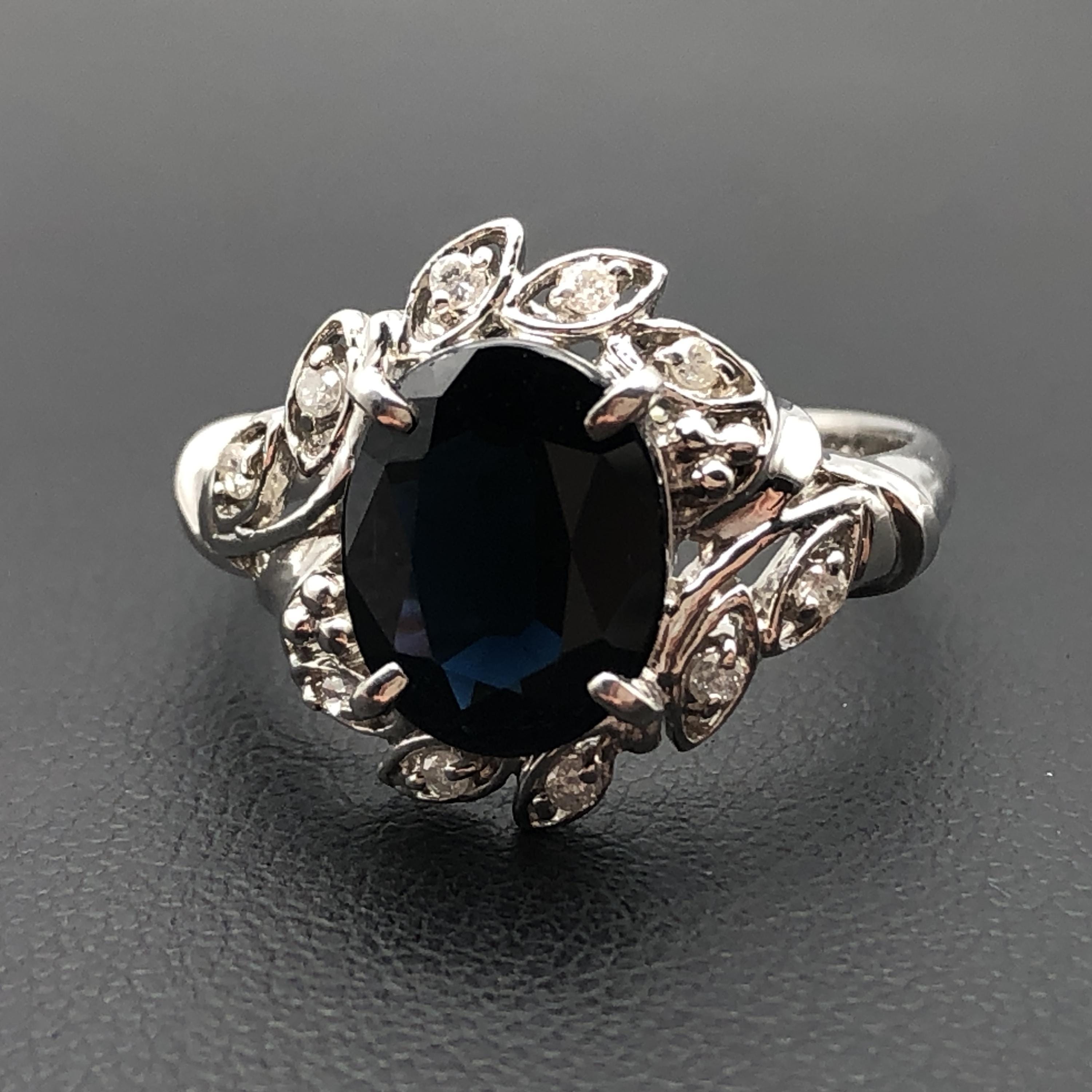 Custom Jewelry Custom Jewelry 1P Sapphire & Diamond Ring, S(3.00ct), D(0.10ct), PT900, 5.2g, US Size 7 C387021