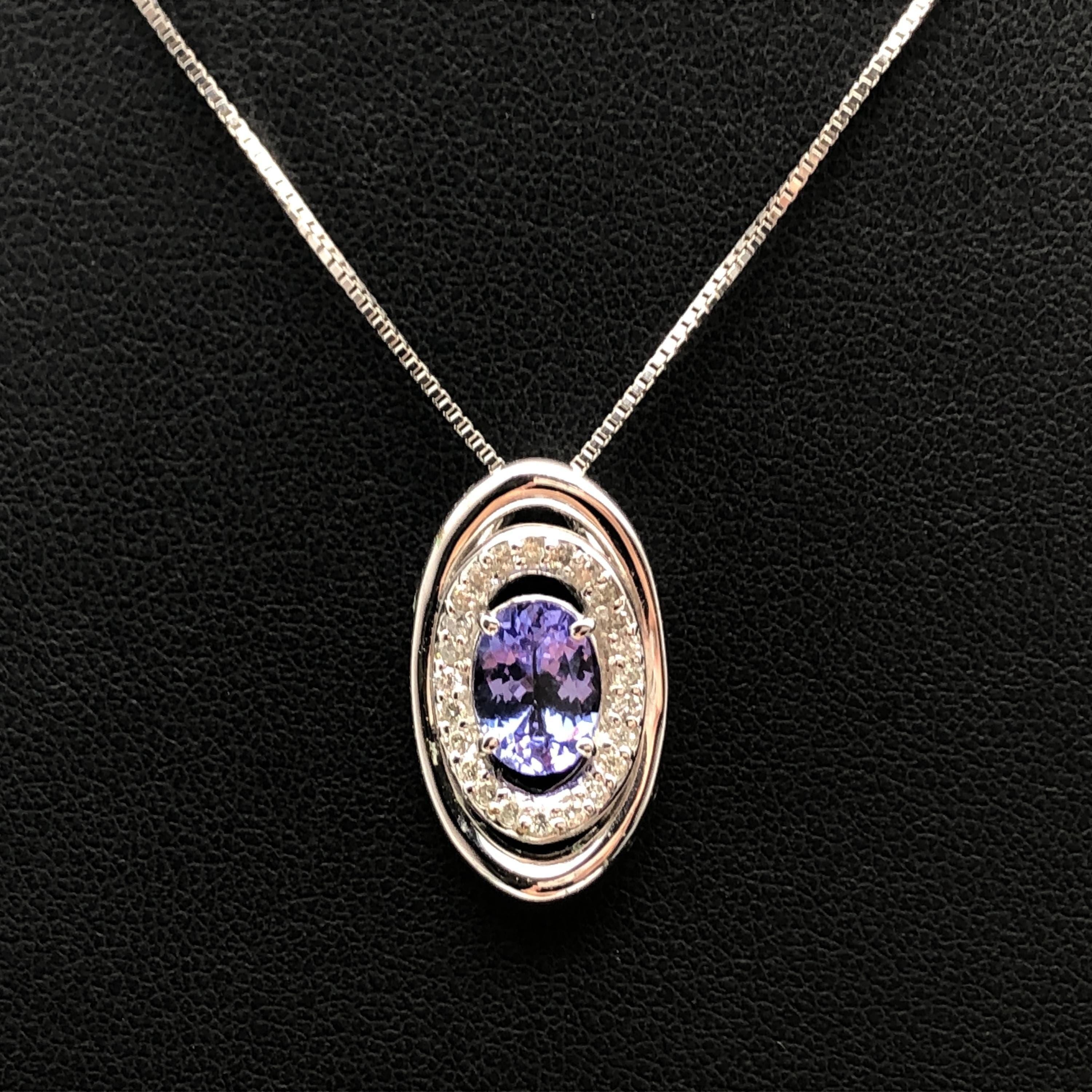 Custom Jewelry Custom Jewelry 1P Tanzanite & Diamond Necklace, T(1.14ct), D(0.22ct), K18WG, 5.5g, 16inch C355755