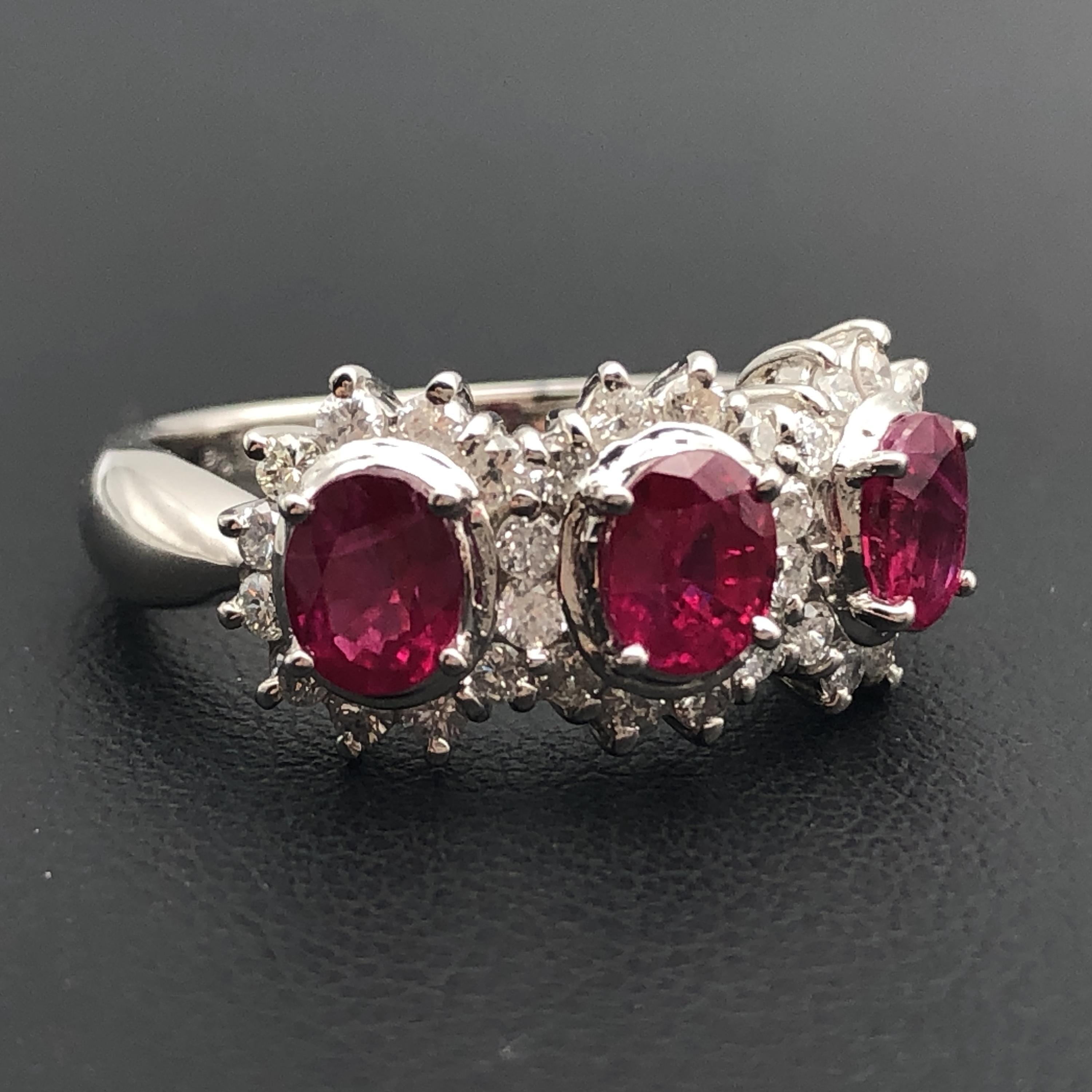 Custom Jewelry Custom Jewelry 3P Ruby & Diamond Ring, R(1.63ct), D(0.51ct), PT900, 7.0g, US Size 6.5, Sorting Included C297102