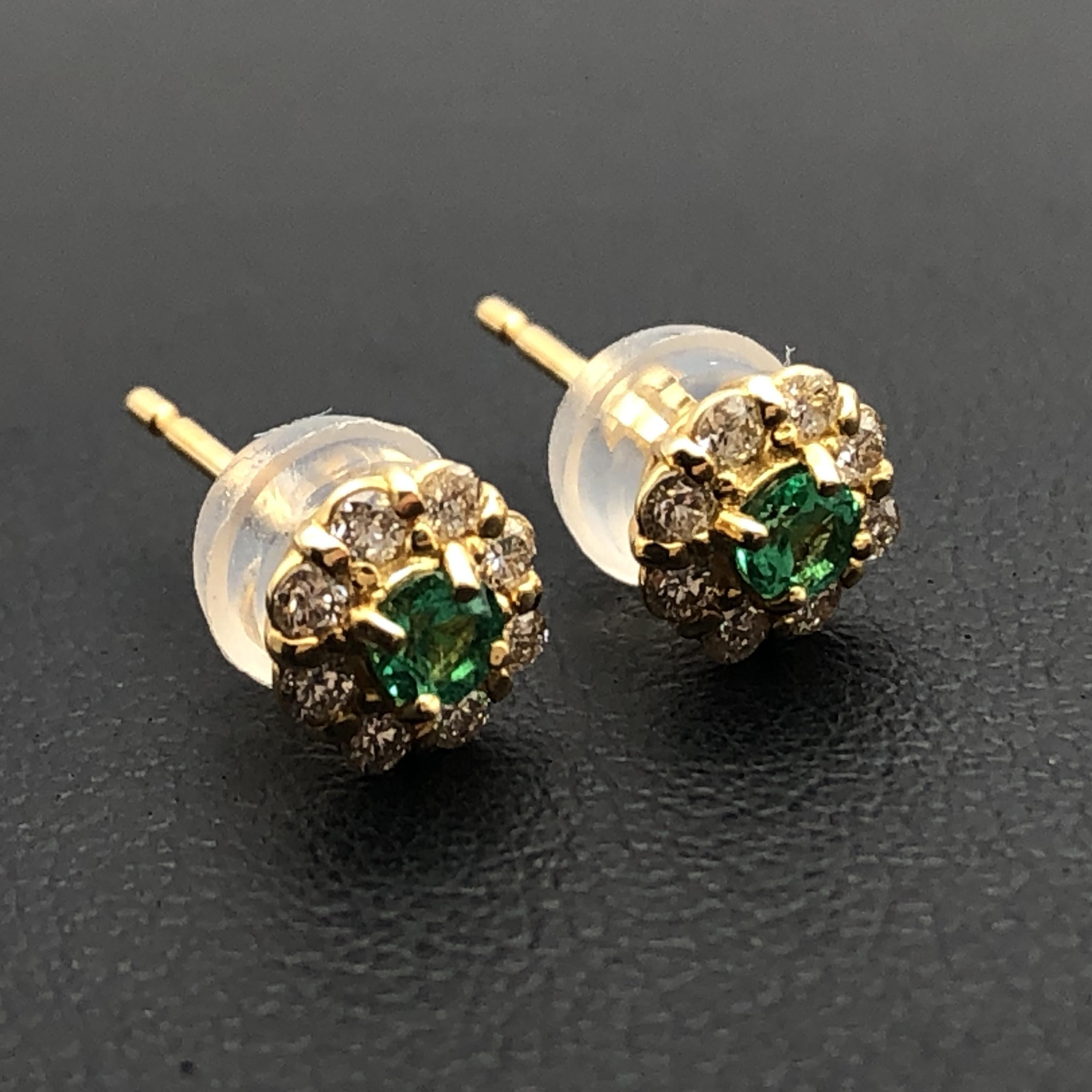Custom Jewelry Custom Jewelry Emerald & Diamond Pierces, E(0.06ct/0.06ct), D(0.10ct/0.10ct), K18YG, 0.8g C387190