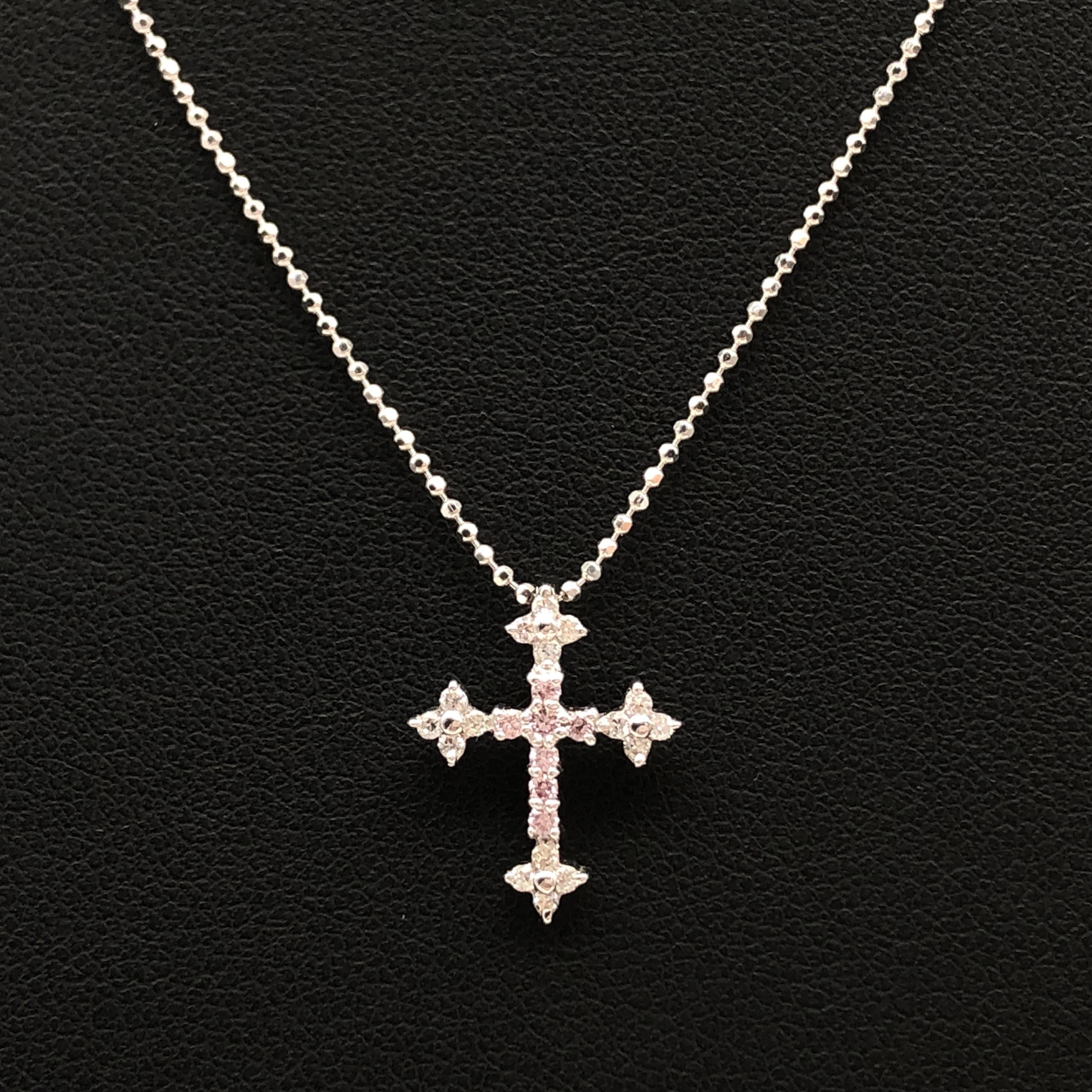 Custom Jewelry Custom Jewelry Pink Diamond & Diamond Cross Necklace, PD(0.06ct), D(0.10ct), K18WG, 3.2g, 17inch, Sorting Included C366034