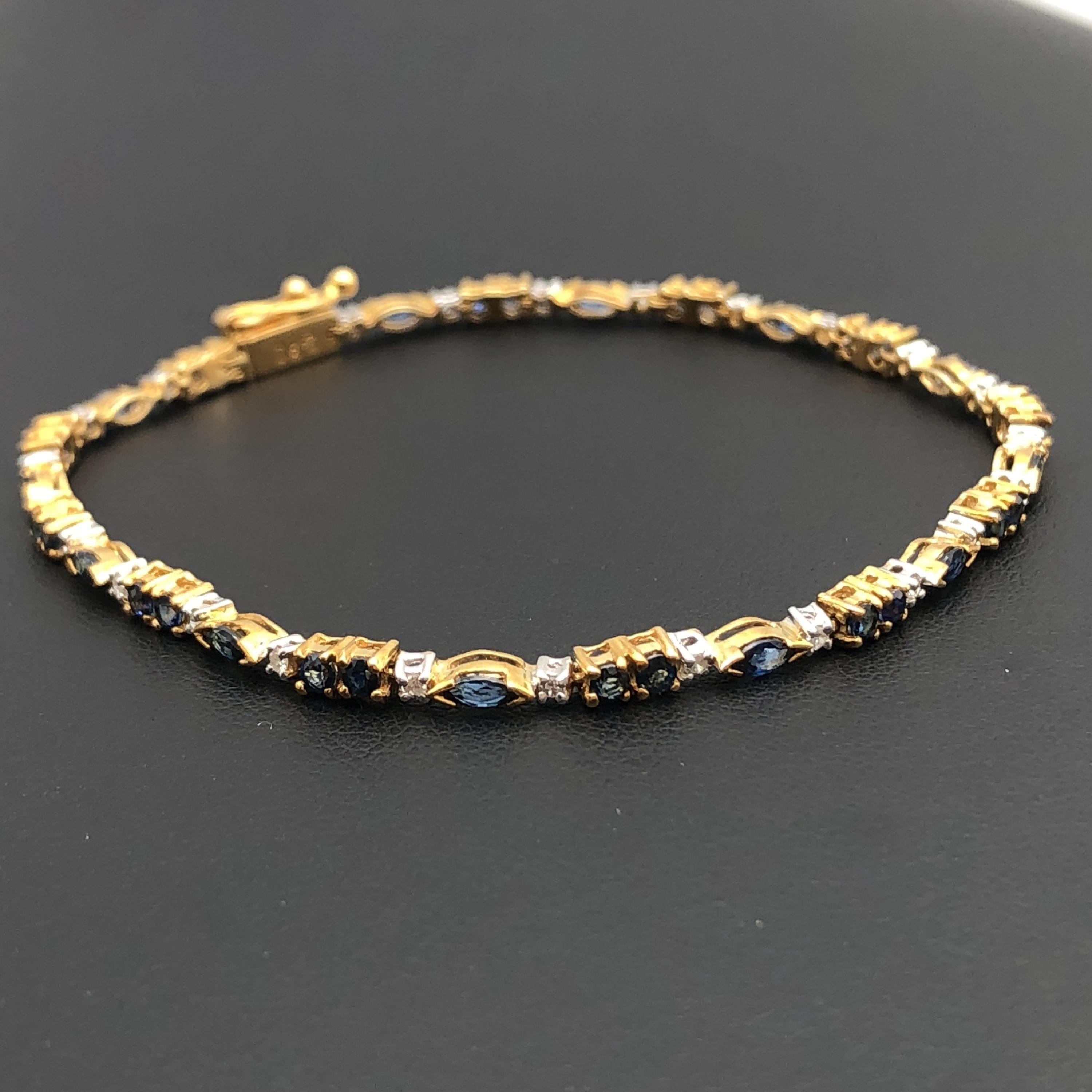 Custom Jewelry Custom Jewelry Sapphire & Diamond Bracelet, S(2.80ct), D(0.26ct), K18YG, 8.1g, 18cm C355961