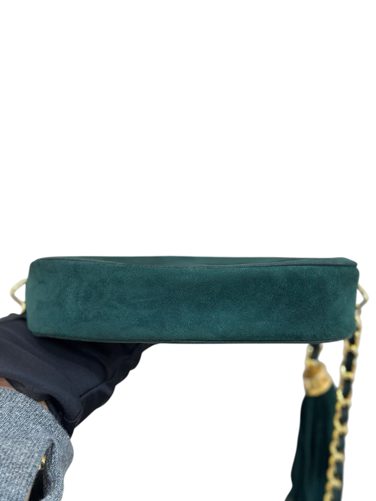 Chanel Vintage Green Suede Tassel Oval CC Bag