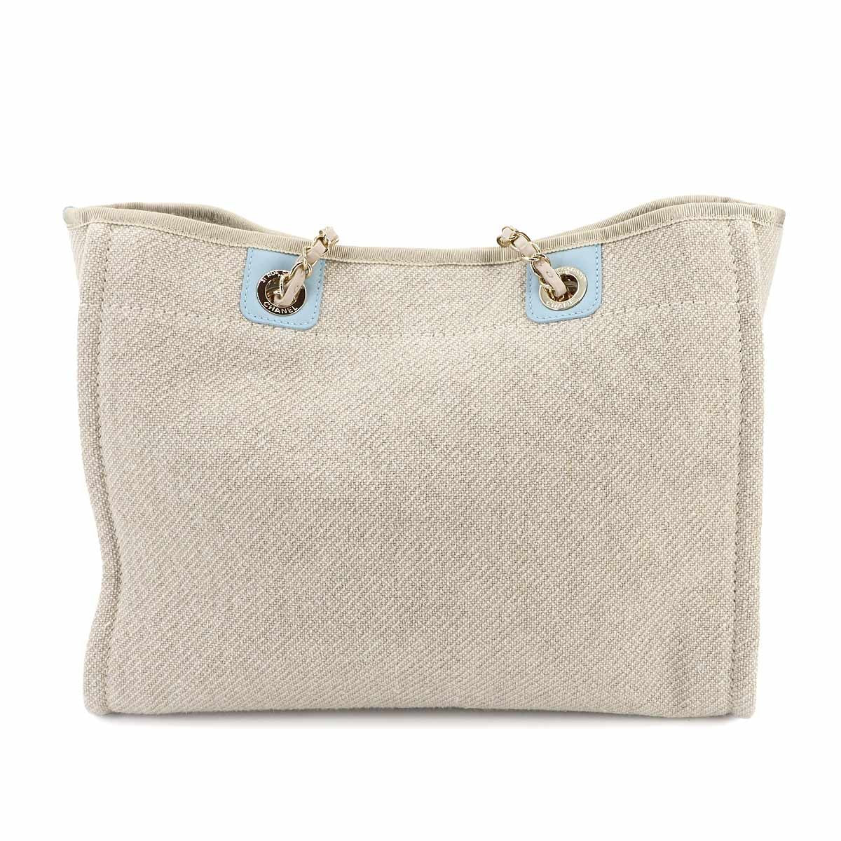 CHANEL Deauville MM Chain Tote Bag Canvas Leder Beige A67001 Handtasche 902995652