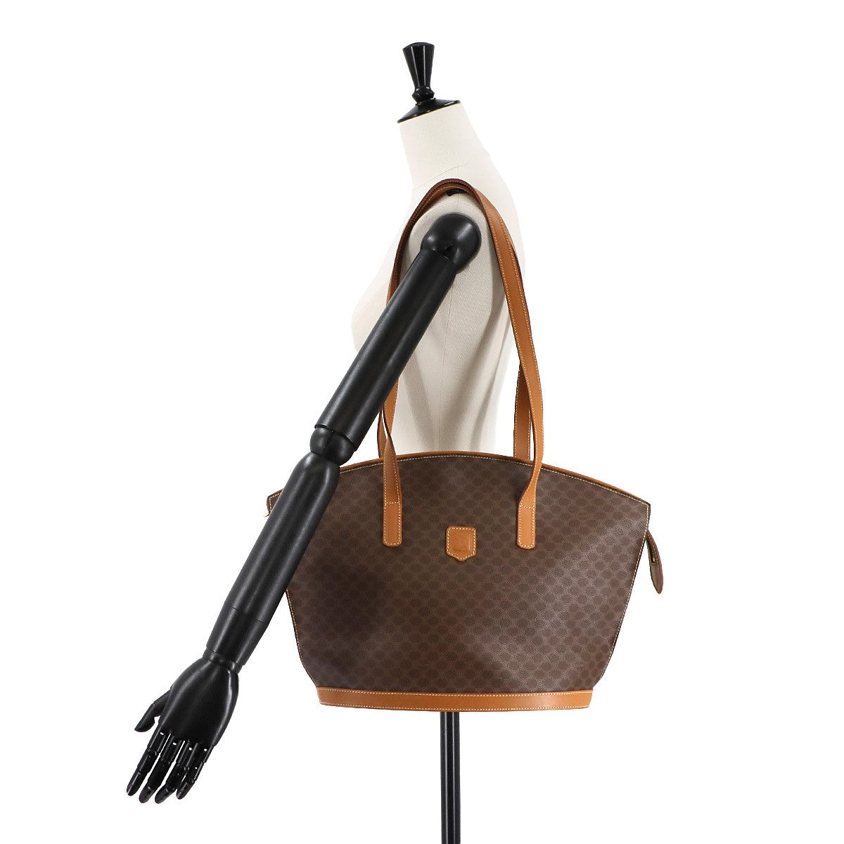 CELINE Macadam Tote Bag PVC Leather Brown Vintage Purse 902752658