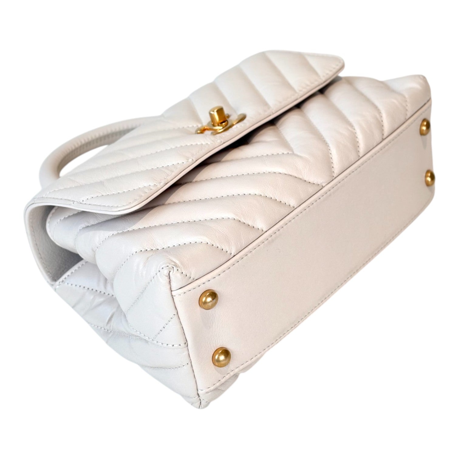 Chanel Cream Chevron Top Handle with GHW in Calfkin