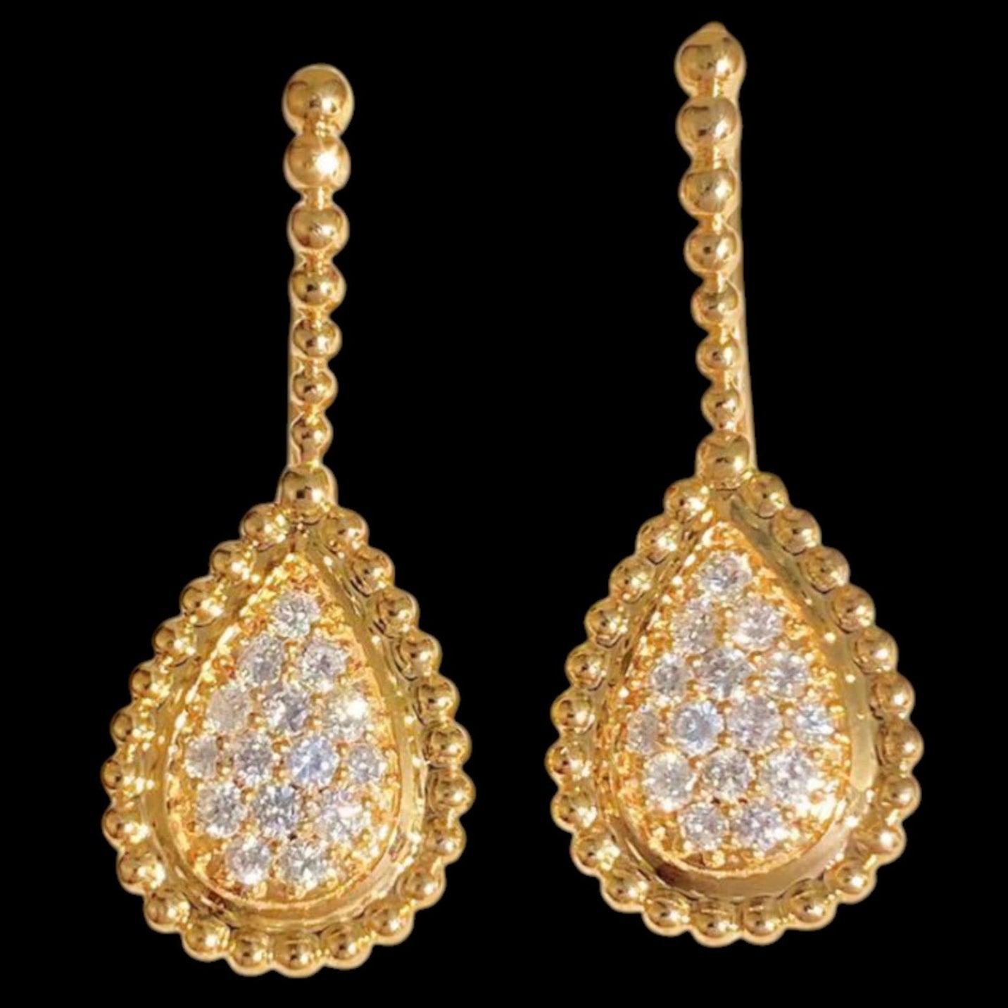 0.52ct White Diamond Drop Hoop Earrings set in 18K Yellow Gold