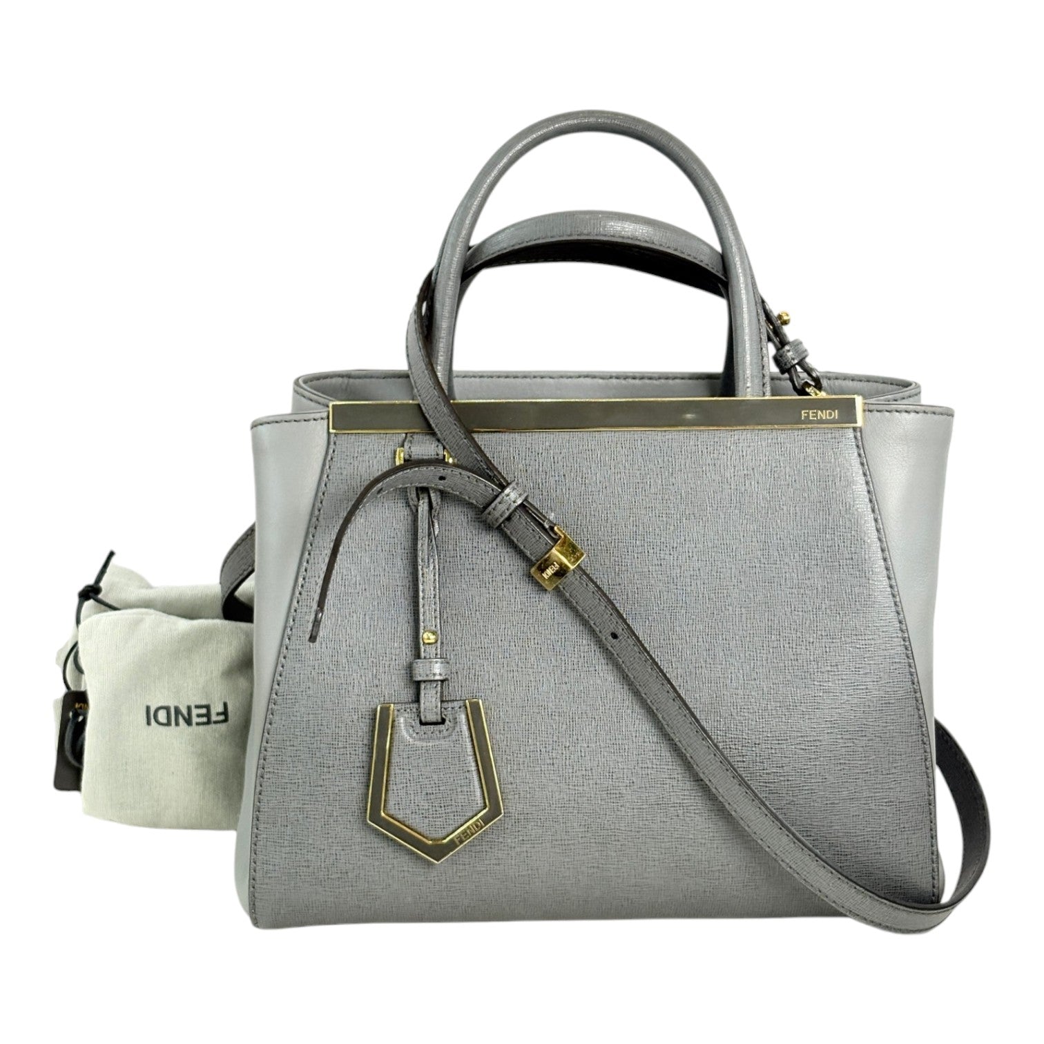 Fendi Petite 2Jours Vitello Elite Tote Grey Bag