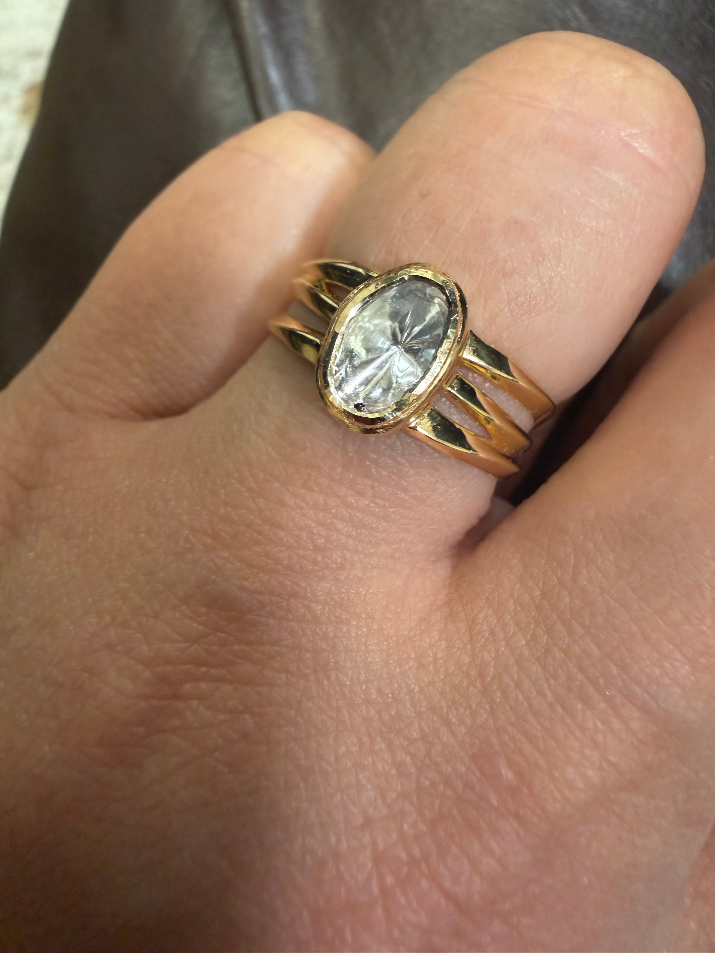 David Harry Jewels 18K Gold Polki Diamond ring Triple band