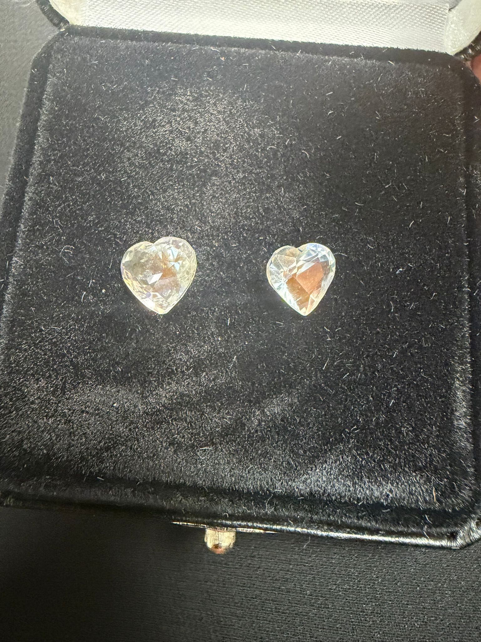 David Harry Jewels 2ct Madagascan Rainbow Moonstone heart cut pair