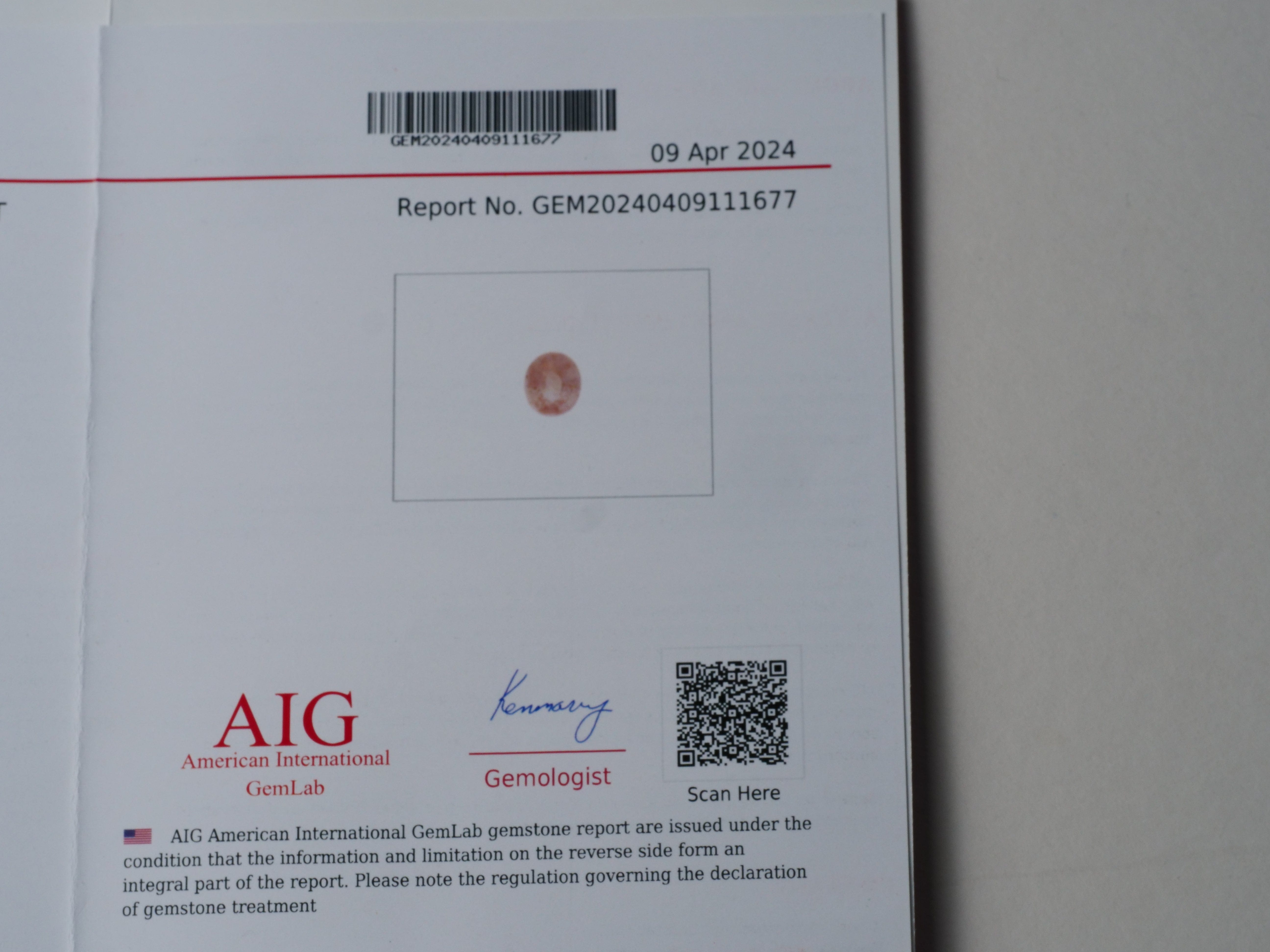 David Harry Jewels Certified No heat 1.39ct Padparadscha Sapphire