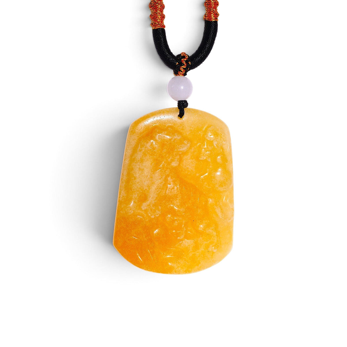 David Harry Jewels Yellow Huanglong Jade Tiger Carved Pendant With Khotan Mutton Fat Jade On Rope Necklace