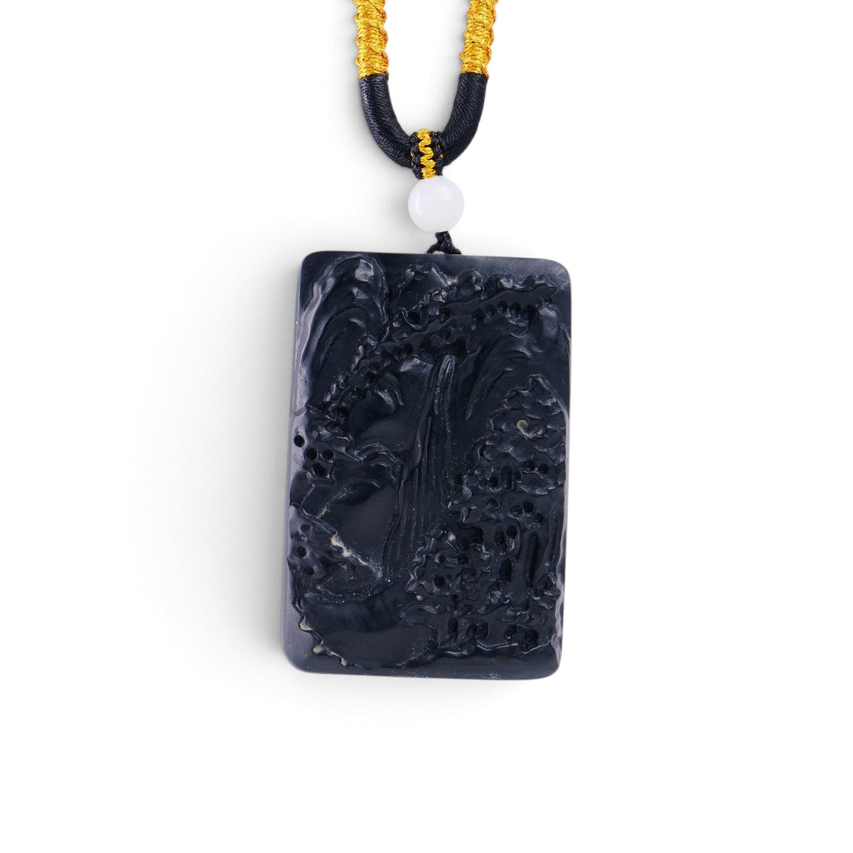 RODN68 The Dragon Gate Black Mutton Fat Jade Landscape Carved Pendant
