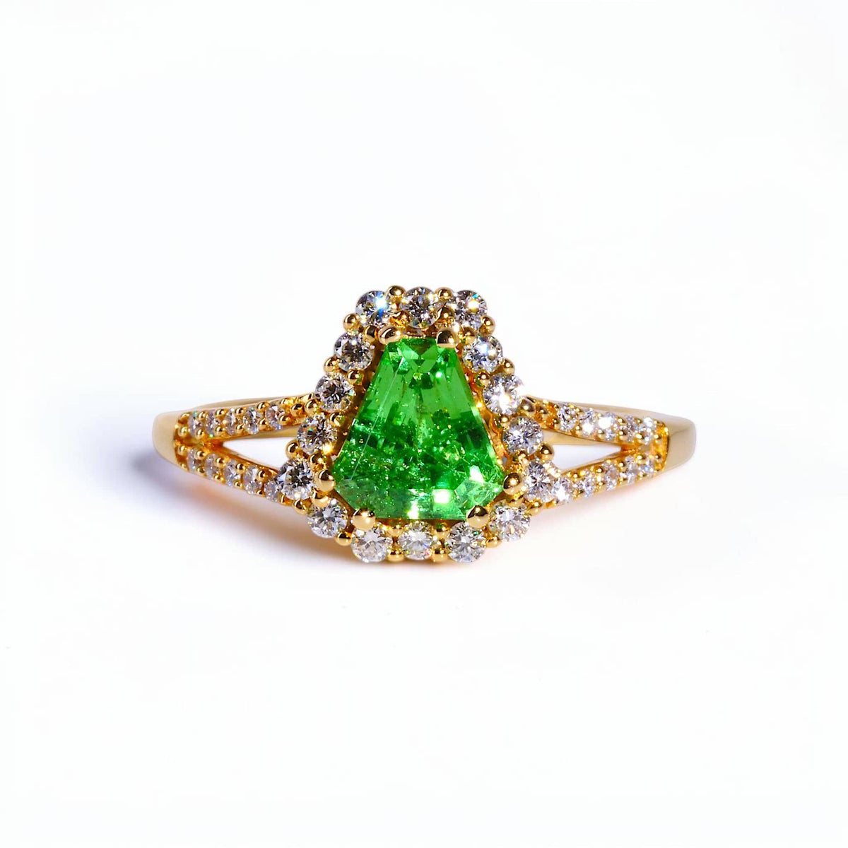 David Harry Jewels 1.14ct Tsavorite Garnet and Diamond Ring in 18ct Yellow Gold