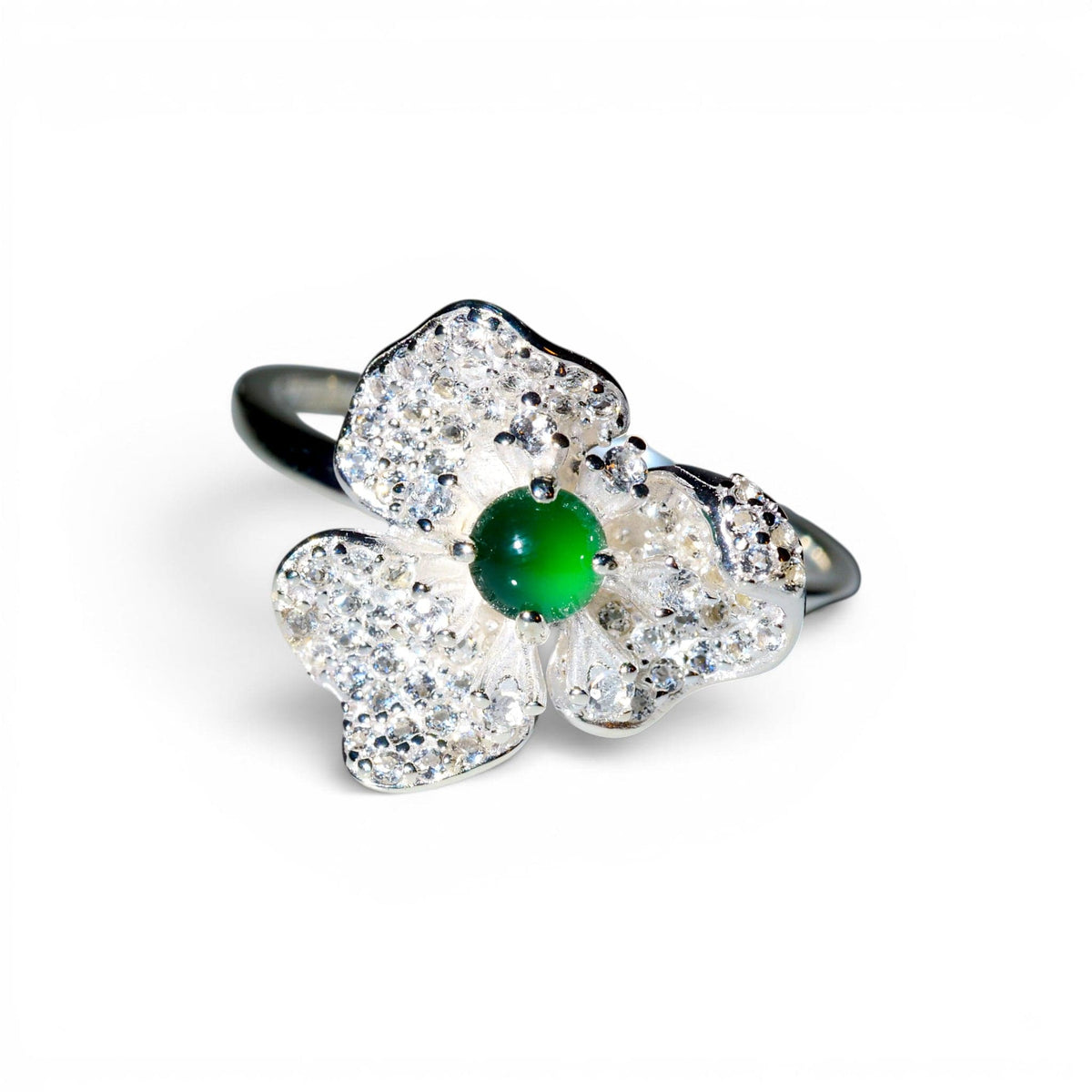 Imperial Jade Flower Sterling Silver Ring