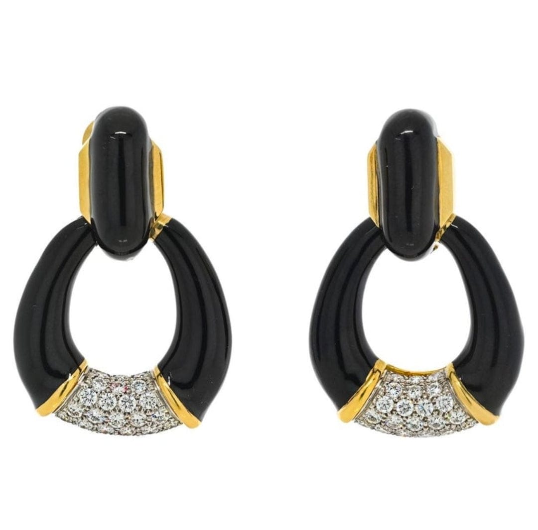 David Webb David Webb 18K Black Enamel Diamond Doorknocker Earclip Earrings ASC6852