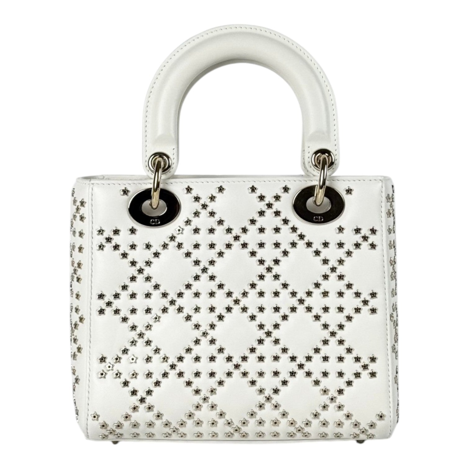 Dior Small Light Cream Lady Dior with Gold Star Studs