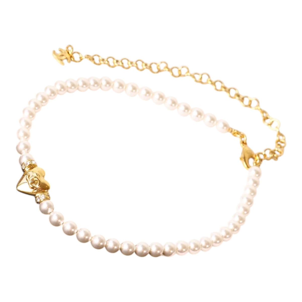 Chanel 24P Gold Heart with Pearl Necklace in Box