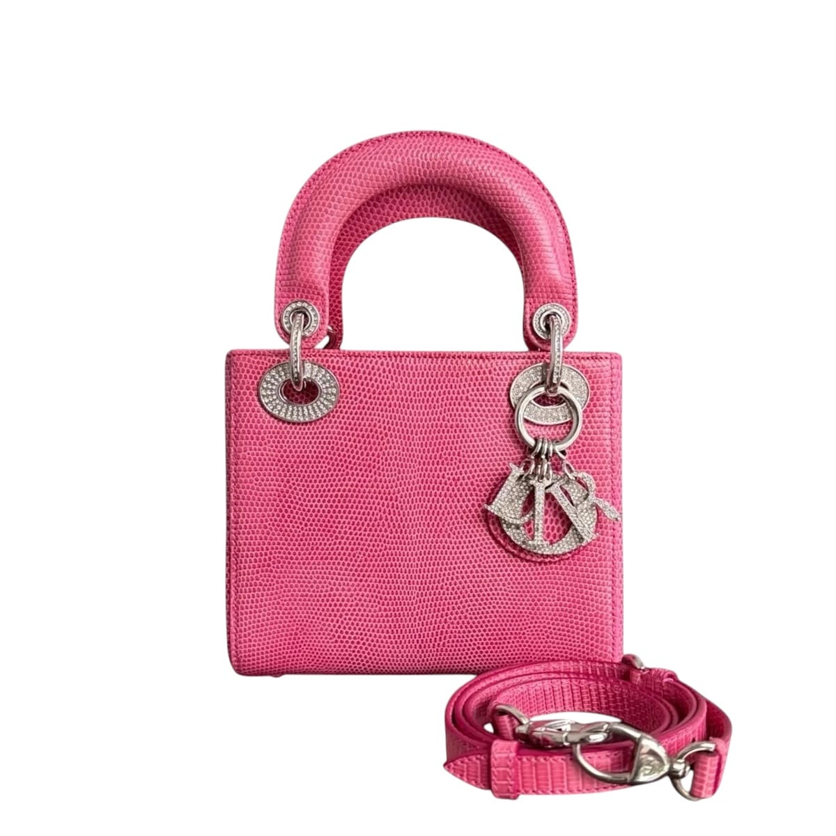 Dior DIOR LADY MINI - EXOTIC LIZARD LIMITED EDITION SWAROVSKI CRYSTAL SILVER HARDWARE SYCM638