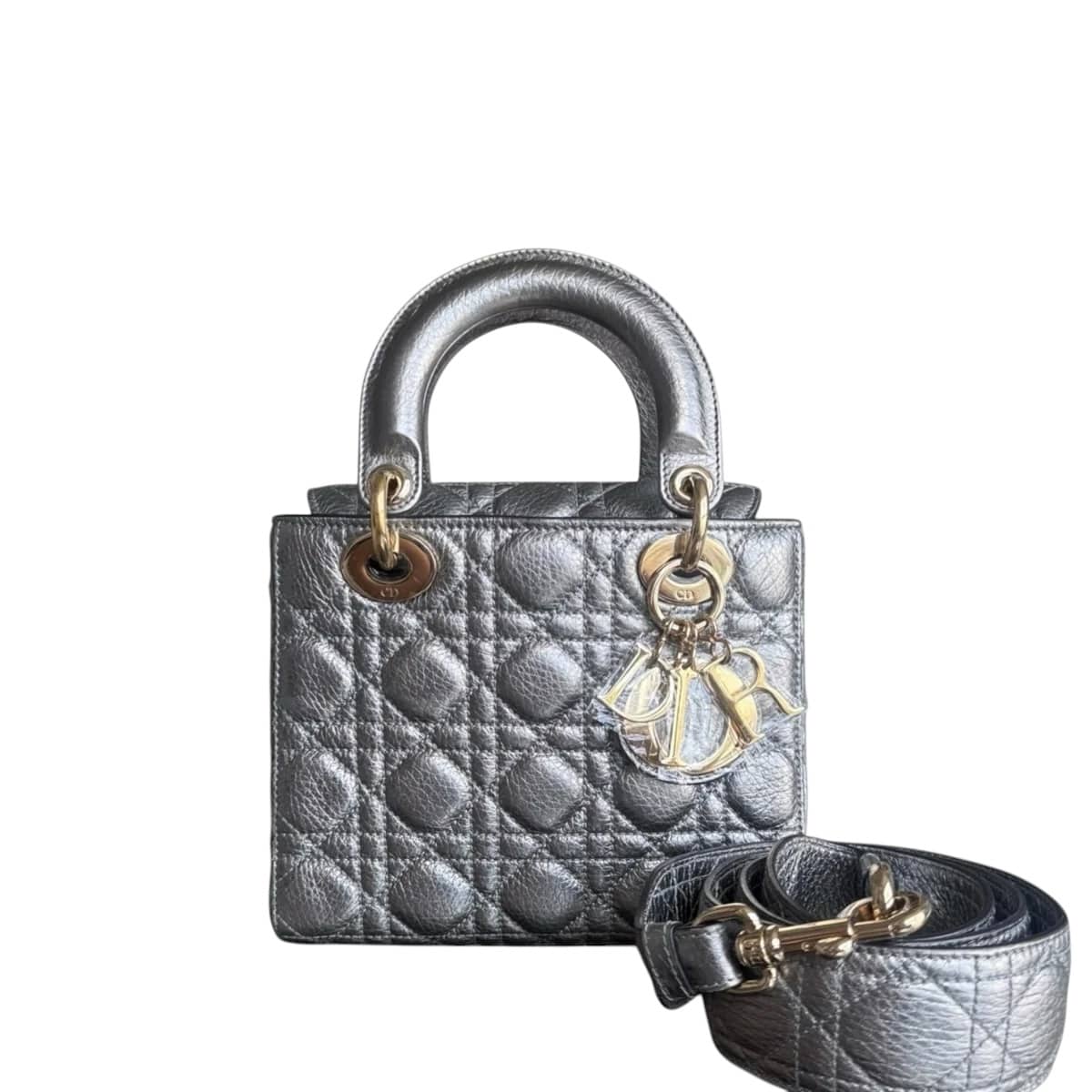 Dior DIOR LADY SMALL - CANNAGE GRAY CALFSKIN GOLD HARDWARE SYCM643