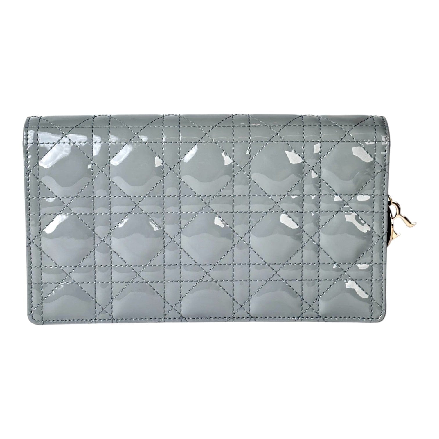 Dior Dior Lady Dior Patent Dusty Blue Wallet On Chain