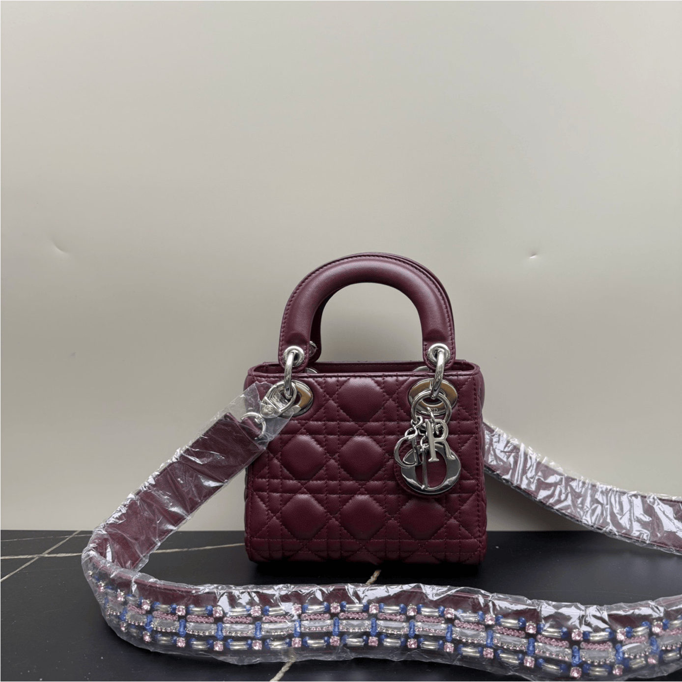 Dior Dior Burgundy Cannage Lambskin Lady Dior Micro Bag C18317348095
