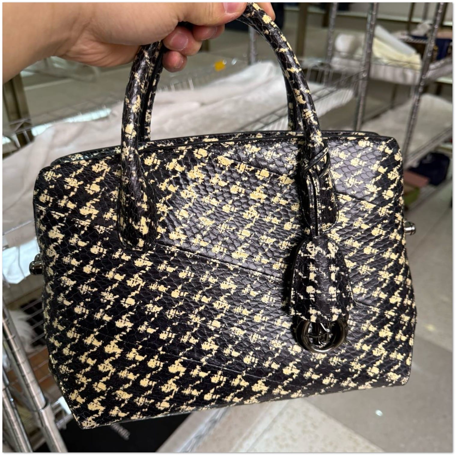 DIOR Dior Houndstooth Python Diorissimo Bag with Silver Hardware C18316791676