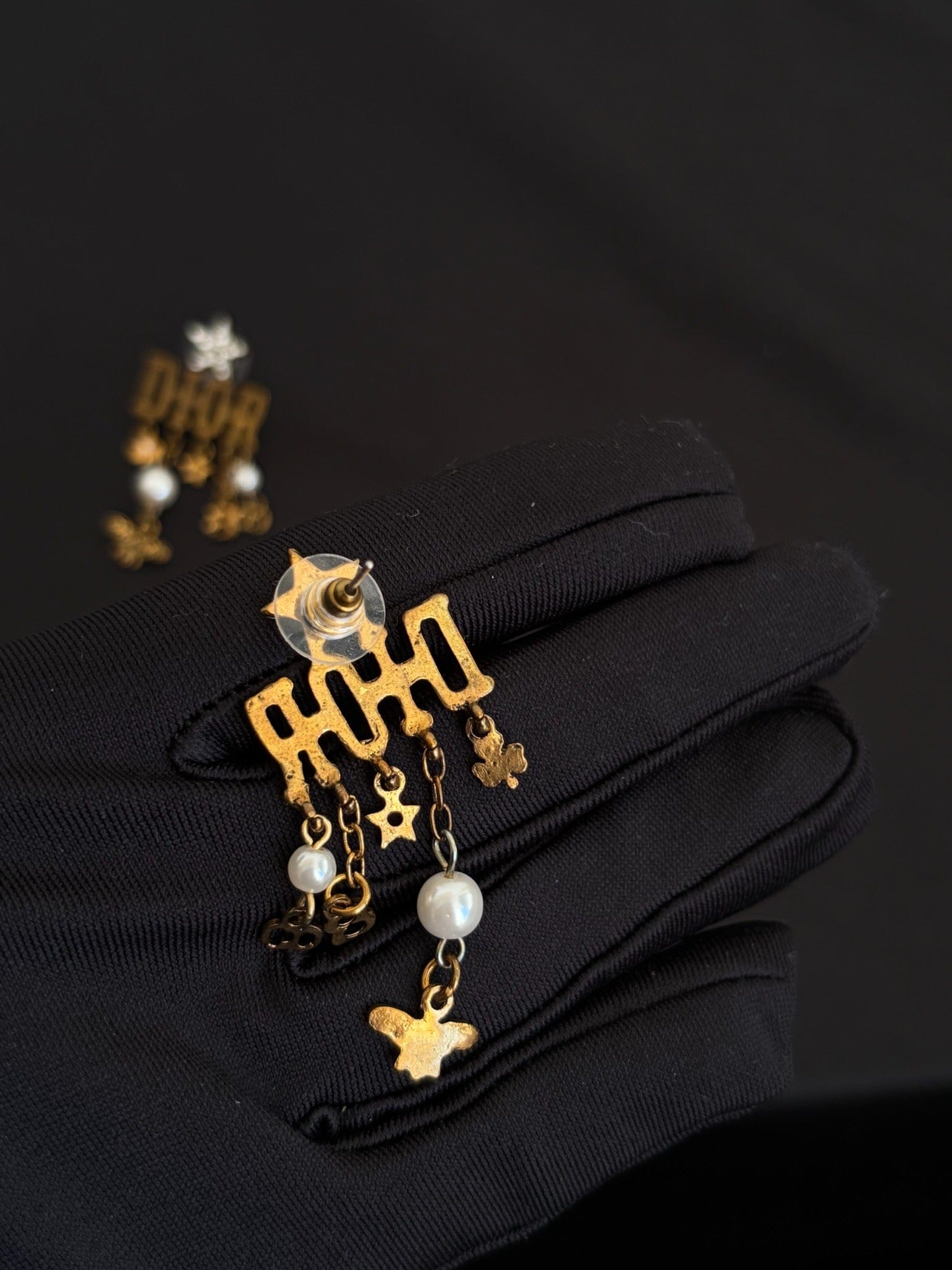 Dior Dior Gold Crystal Star Letter Charm Earrings