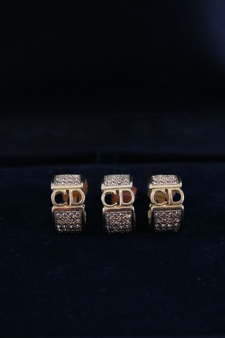 Dior Dior X3 CD Diamante Clip On Earrings Gold Colour