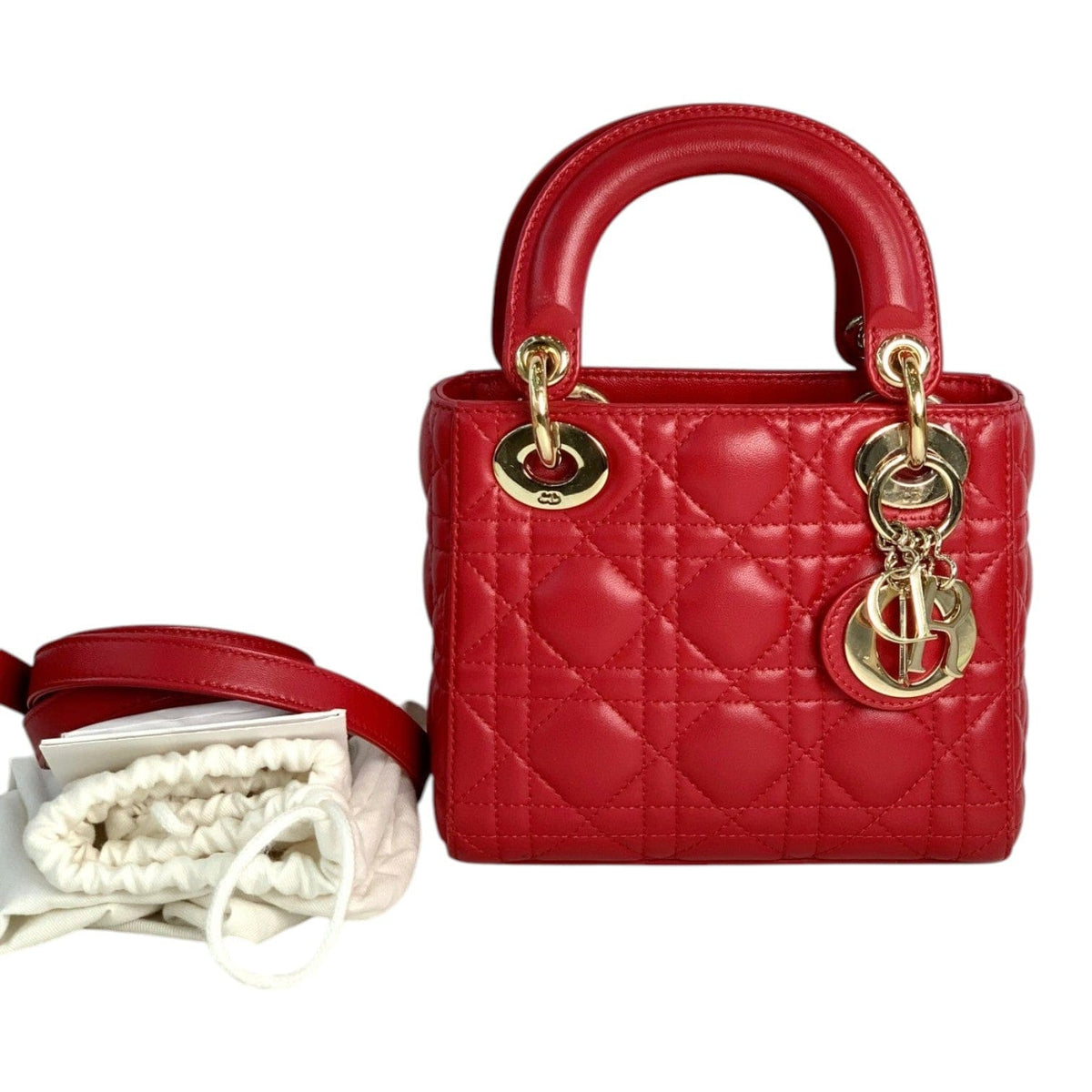 Dior Dior Red Mini Lady Dior Bag with Gold Hardware