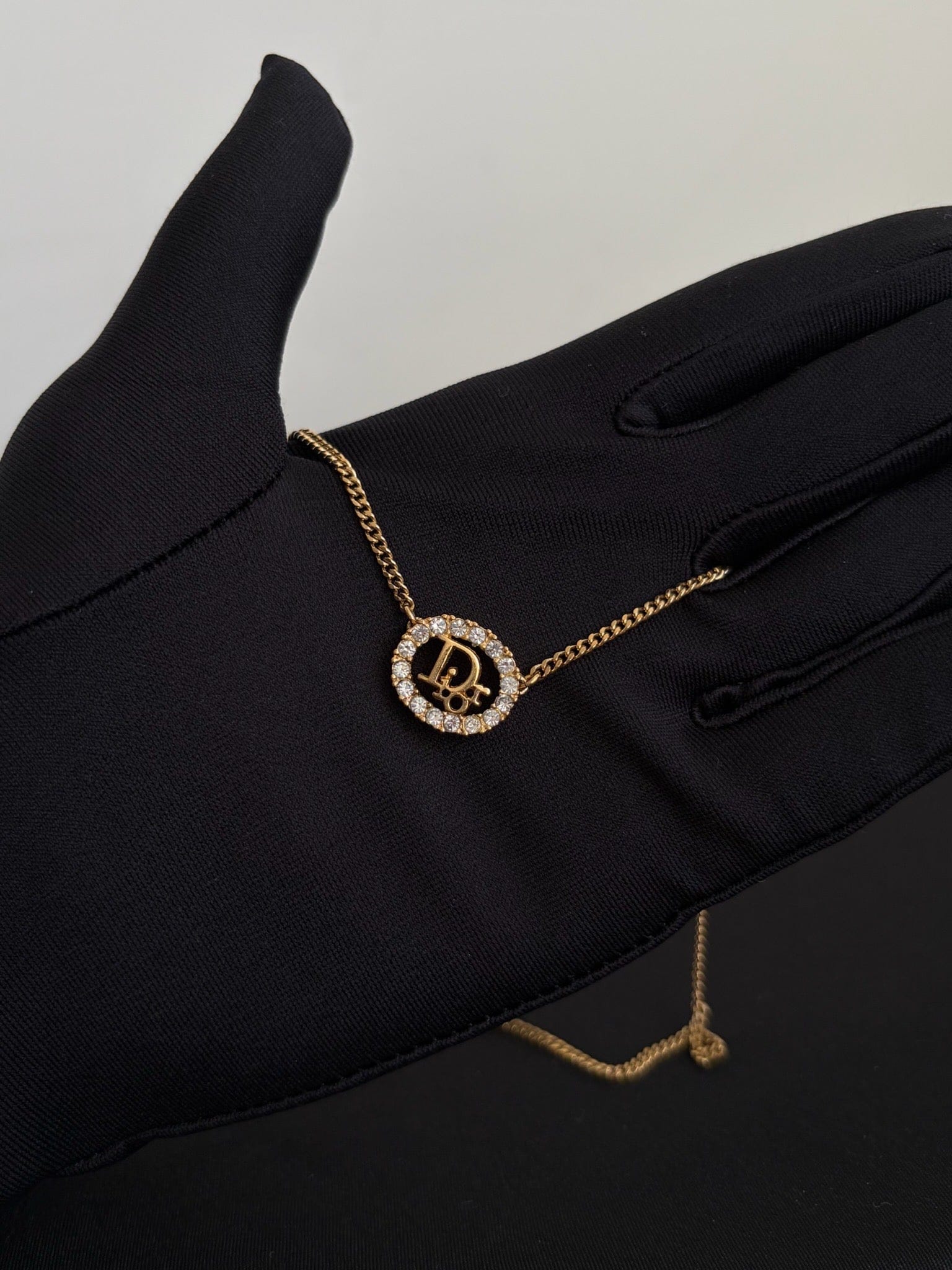 Dior Dior Gold Crystal Oval Logo Necklace