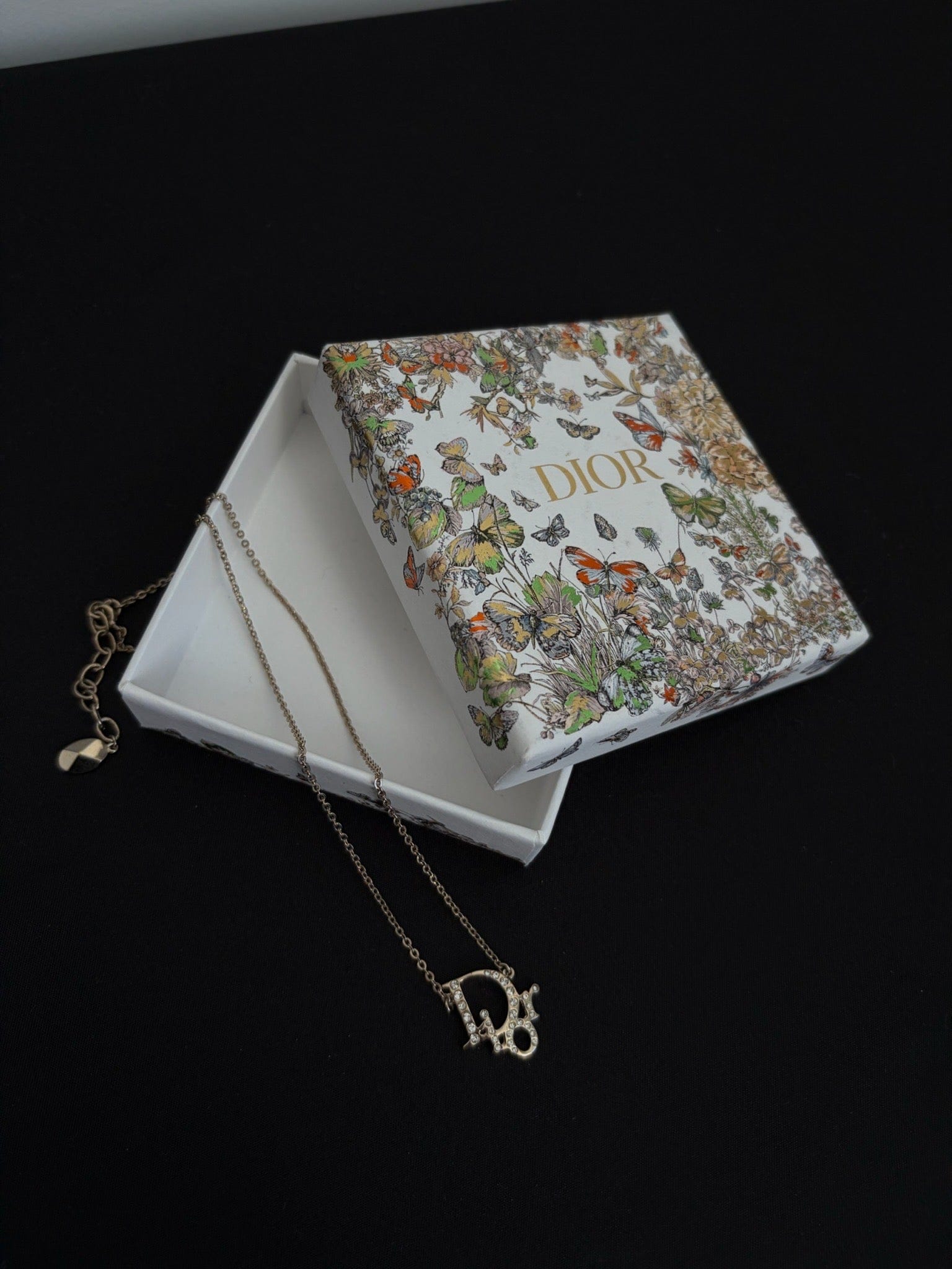 Dior Dior Silver Crystal Logo Letter Necklace