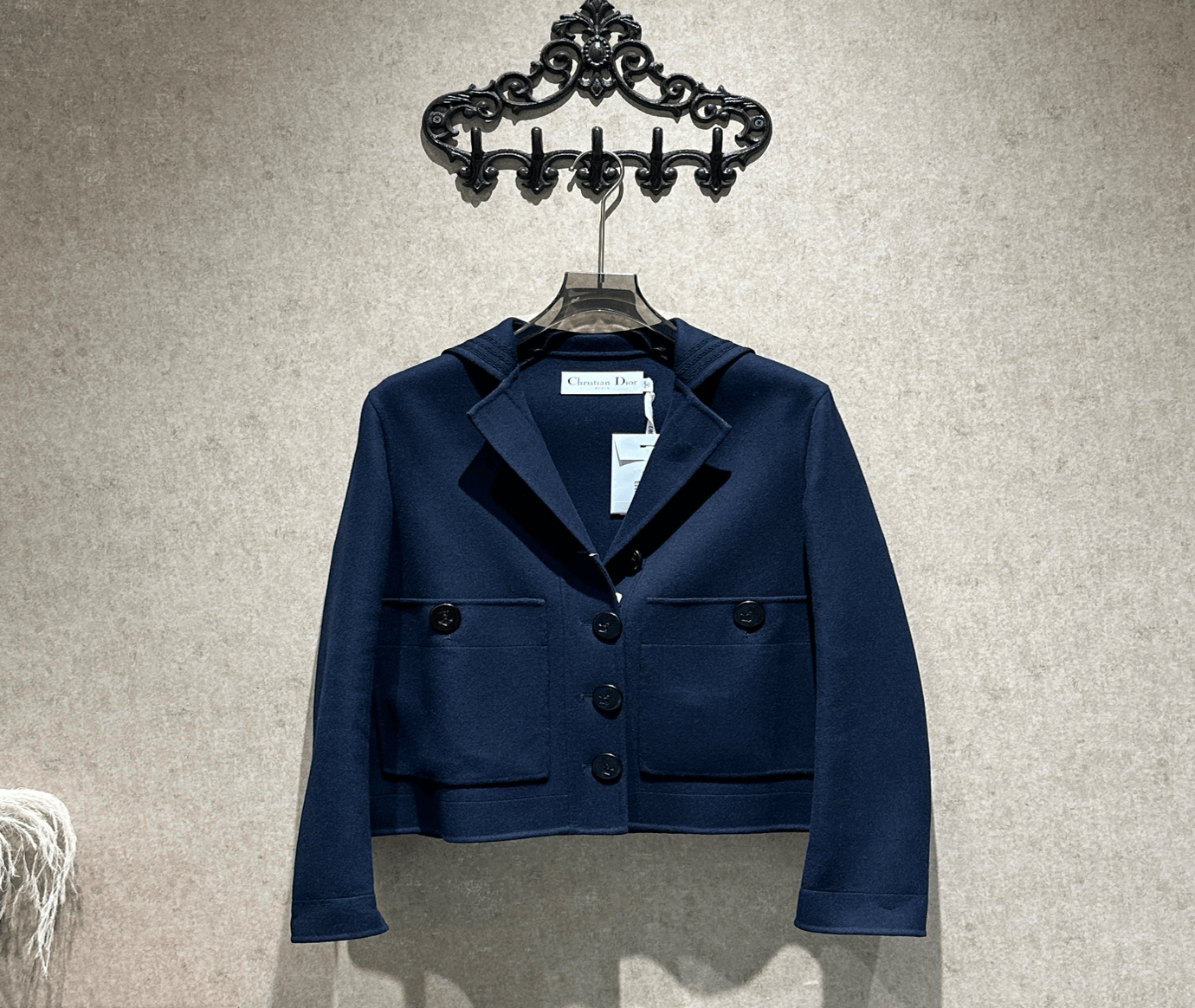 Dior Dior Blue Slogan Logo Navy Collar Wool Coat / Size 38 / Brand New with Original Tags / 43320 SGC43320