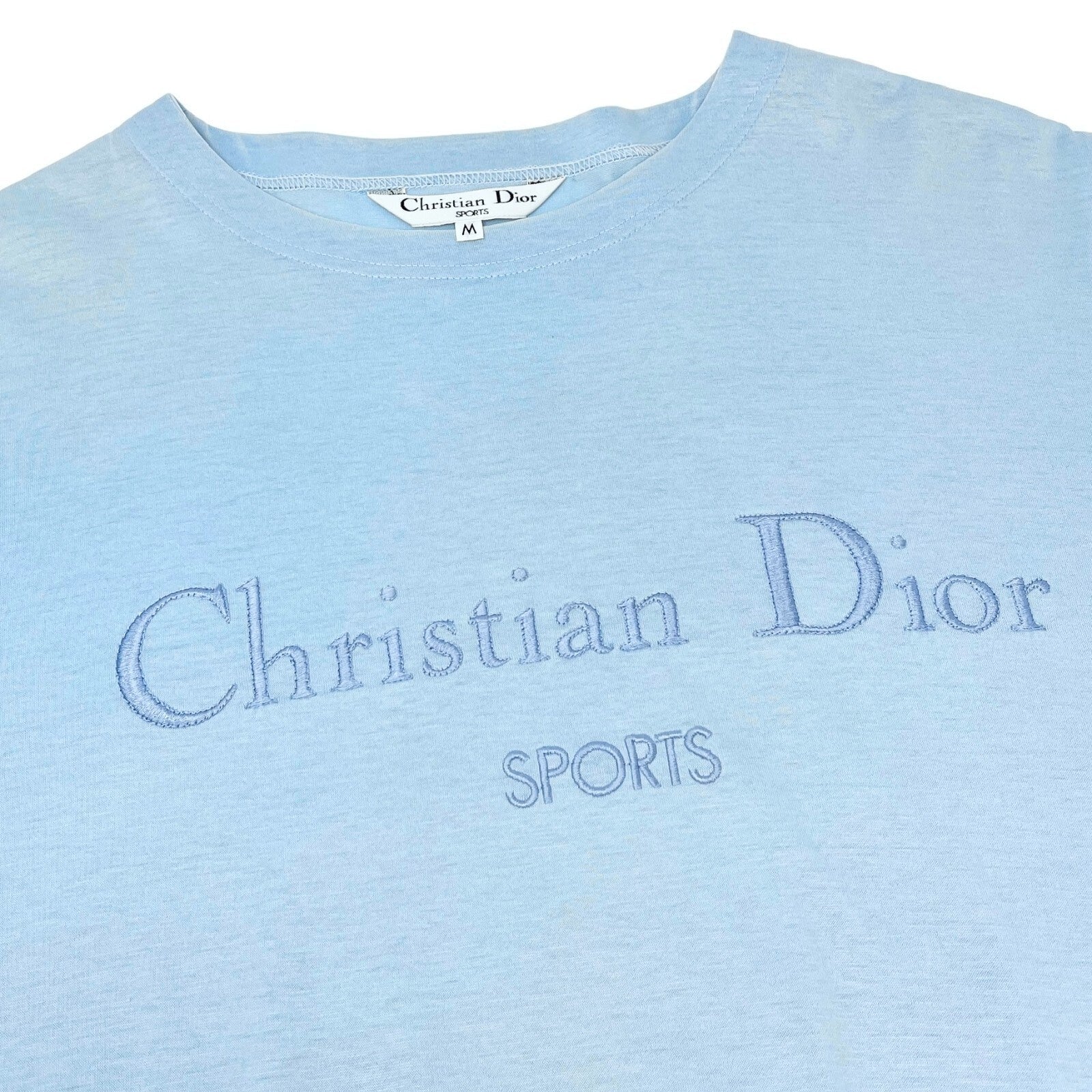 DIOR Christian Dior Sports Vintage Big Logo T-shirt #M Top Light Blue Cotton RankAB