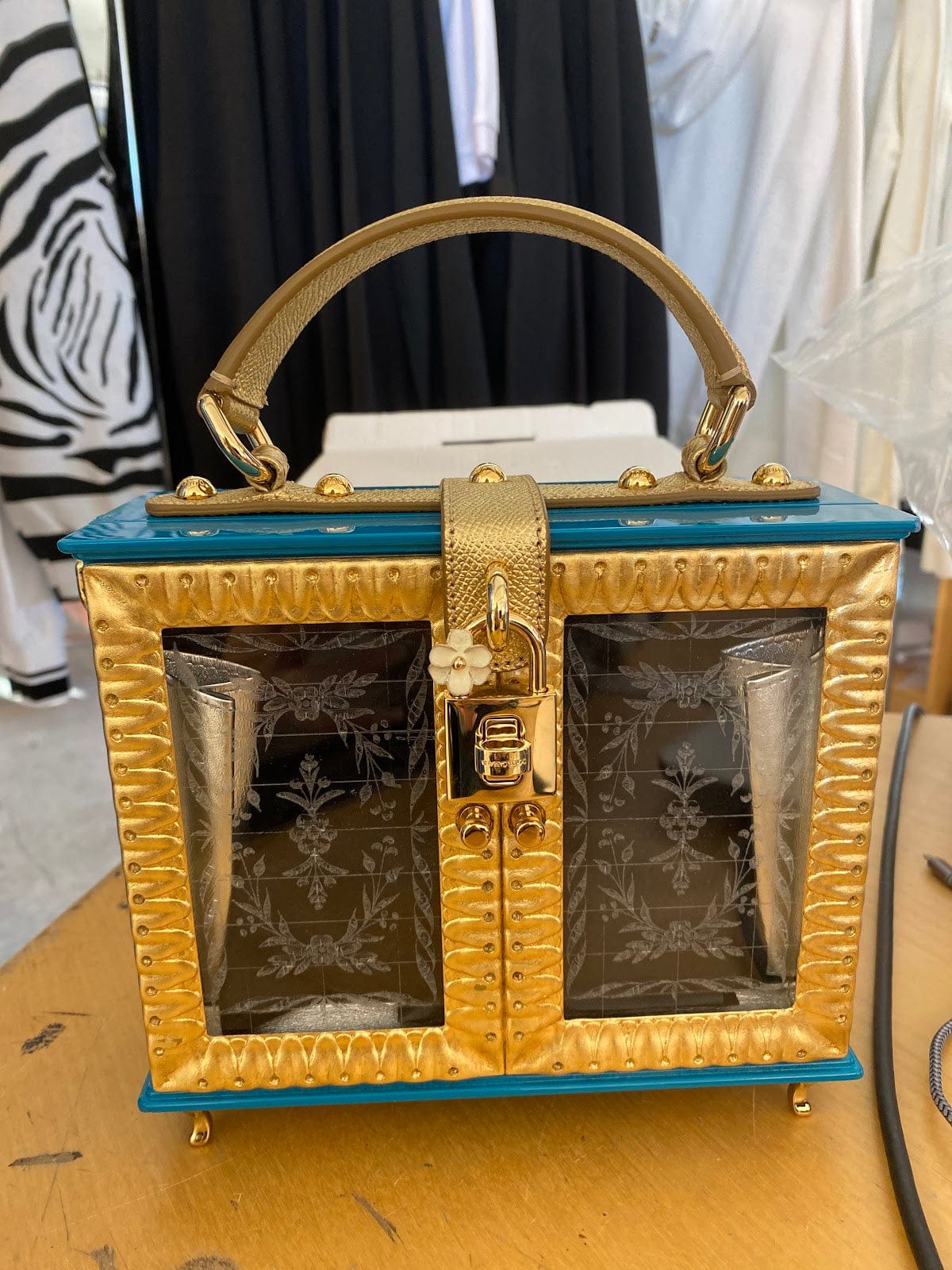 Dolce & Gabbana Box Wooden Bag wardrobe turquoise 75a