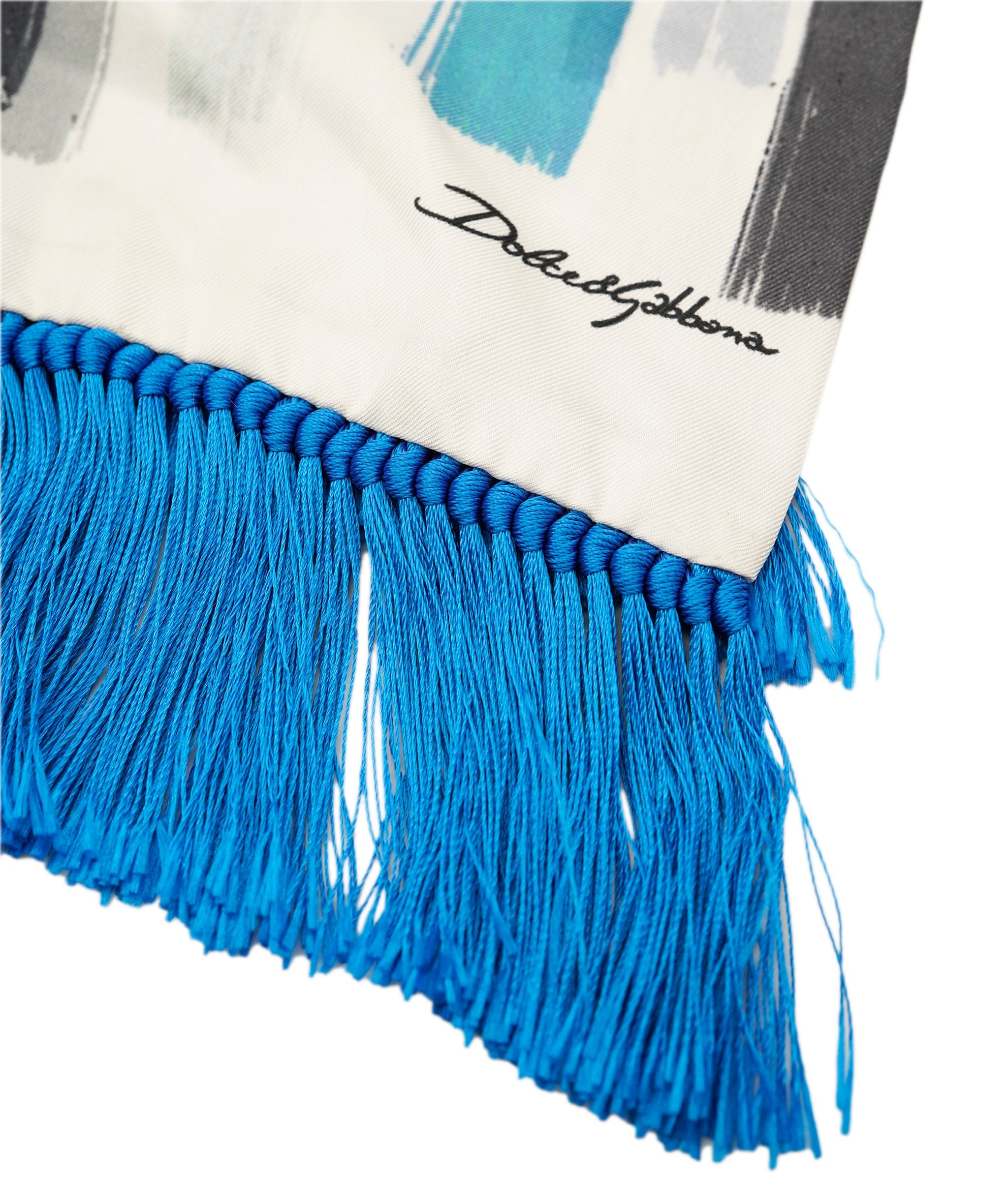 Dolce & Gabbana Dolce & Gabbana Blue Striped Fringe Trim Silk Scarf AKL0051