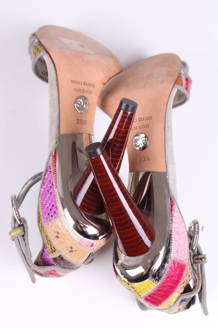 Dolce & Gabbana Dolce & Gabbana Patch work velvet sandal heels Grey/multicoloured 39.5