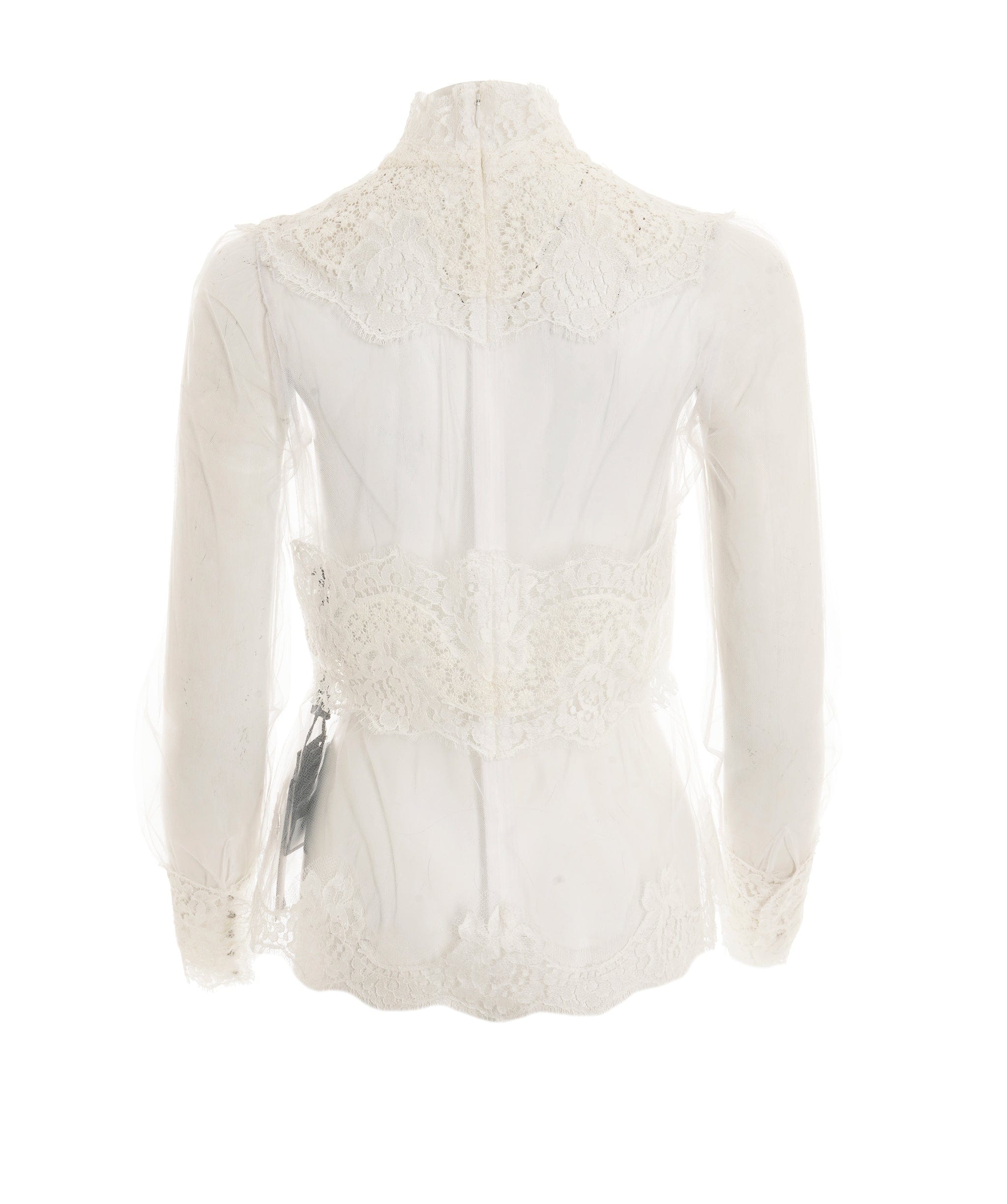 Dolce & Gabbana Blouse Mock Neck Top White Floral Lace