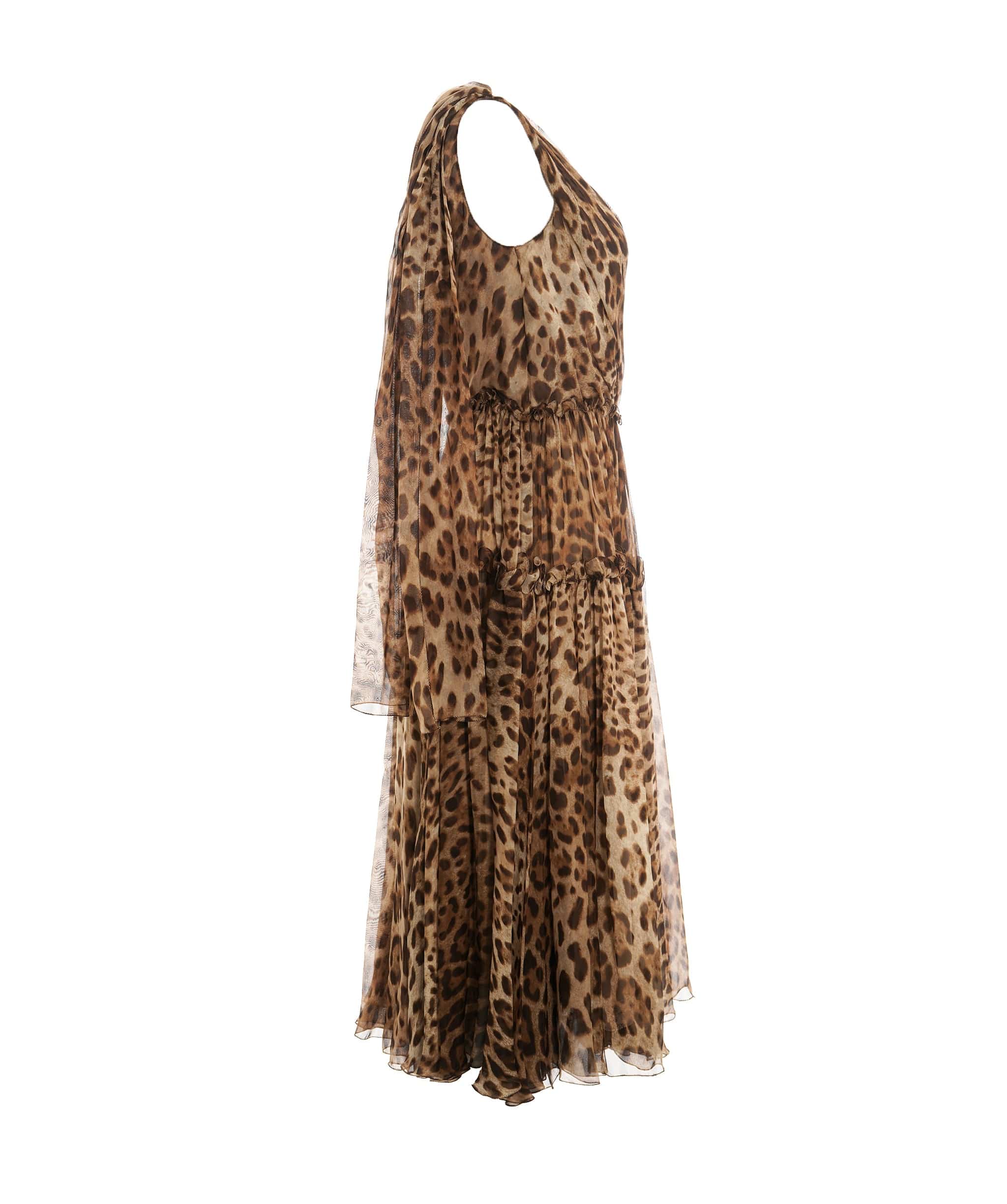 Dolce & Gabbana Dress Brown Leopard Print Silk Ruffled Midi size 42 4447b